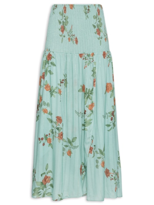 Saia Midi Estampa Zinia – Azul