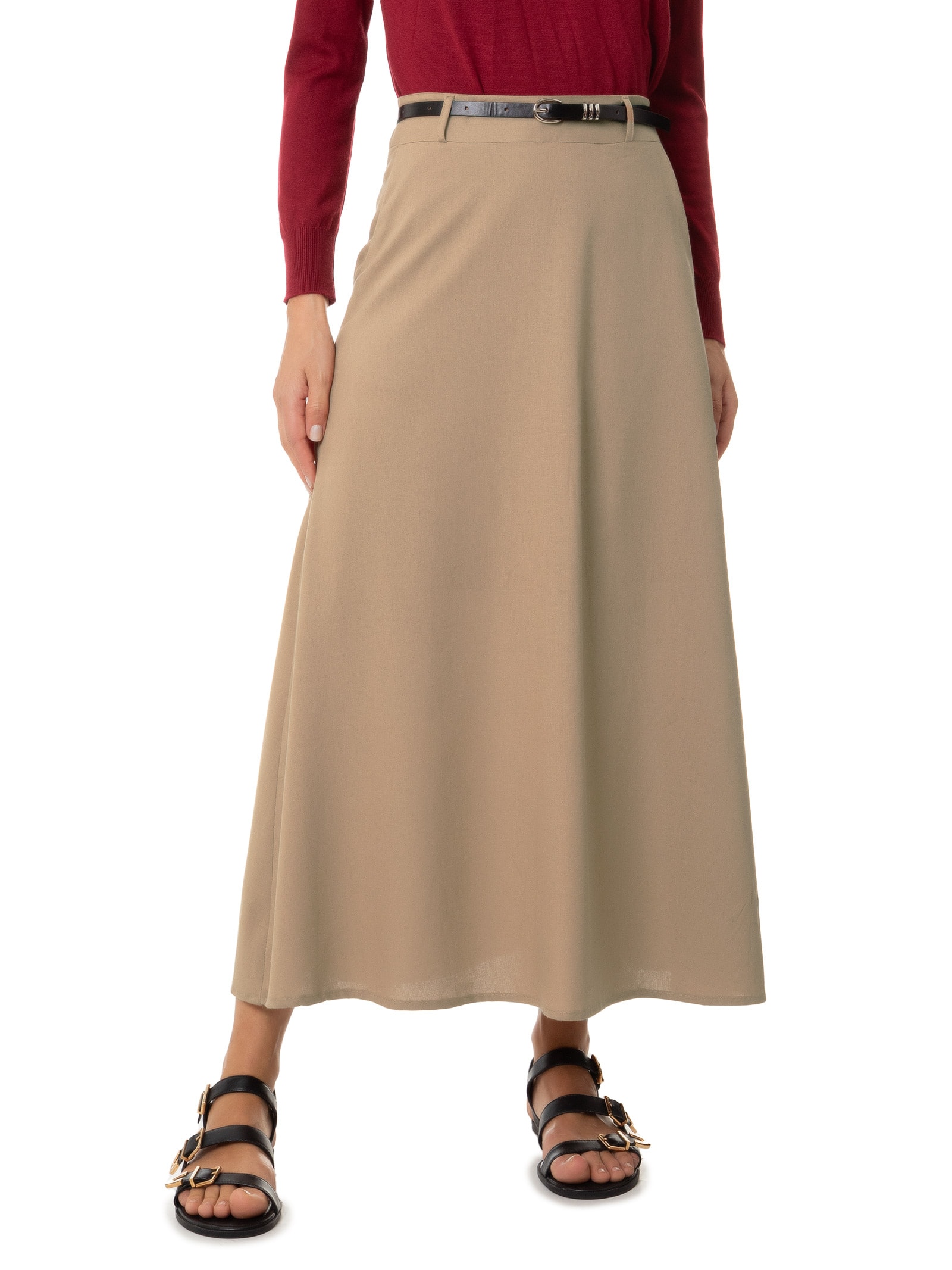 Basiq Saia Midi Evasê Bege