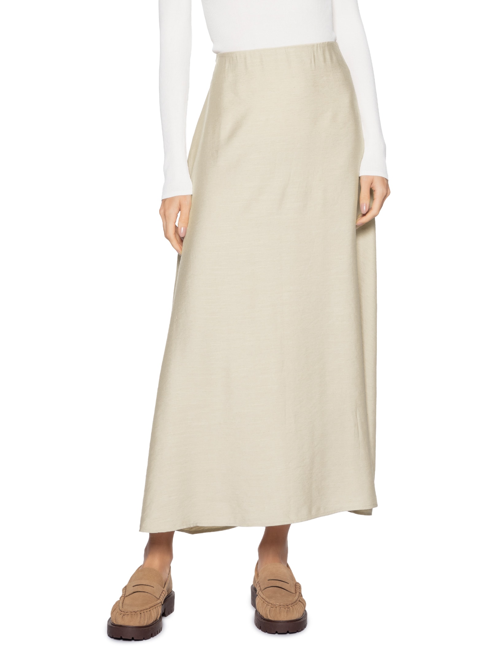 Saia Midi Evasê Bege Basiq