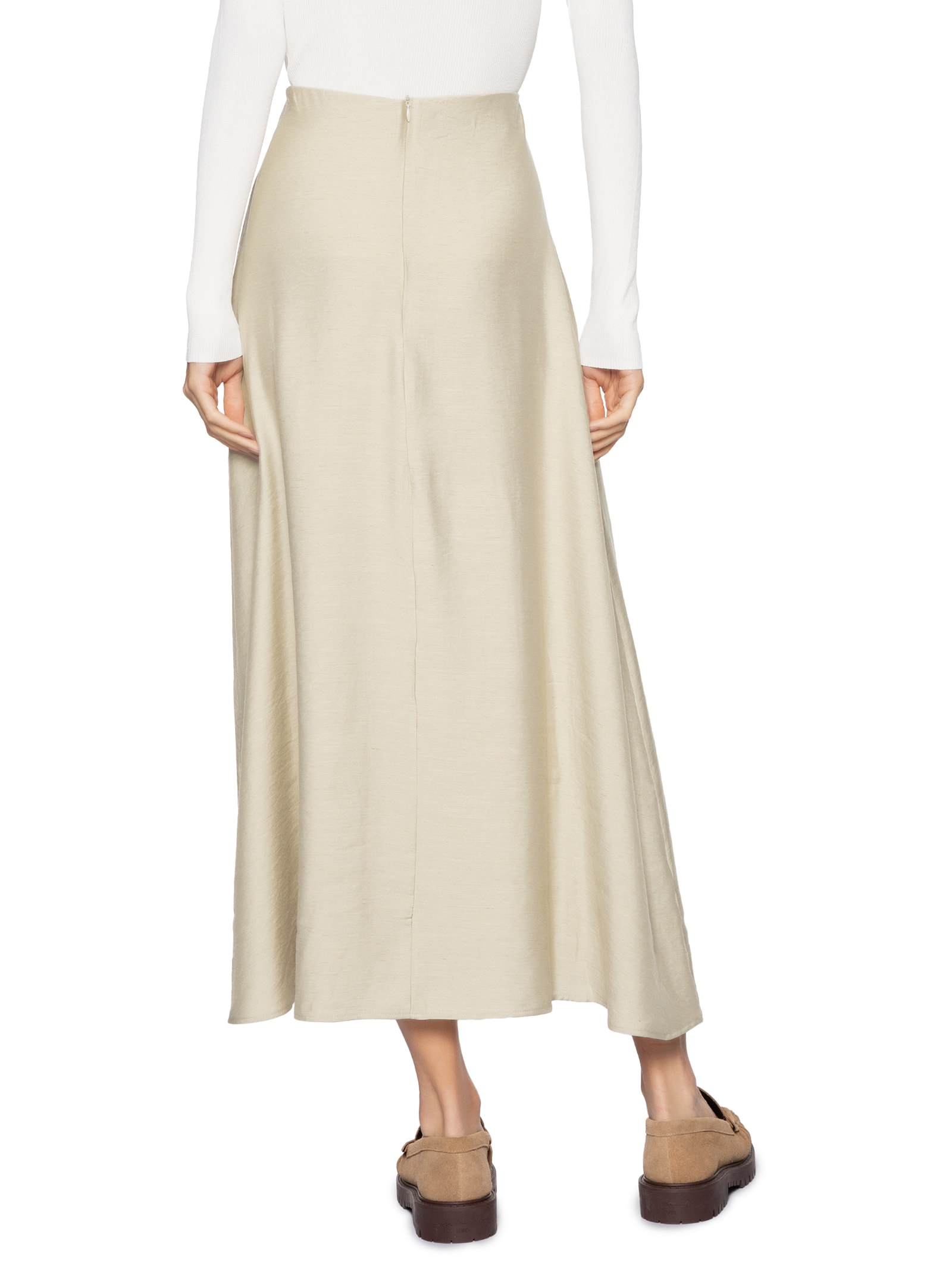 Saia Midi Evasê Bege Basiq
