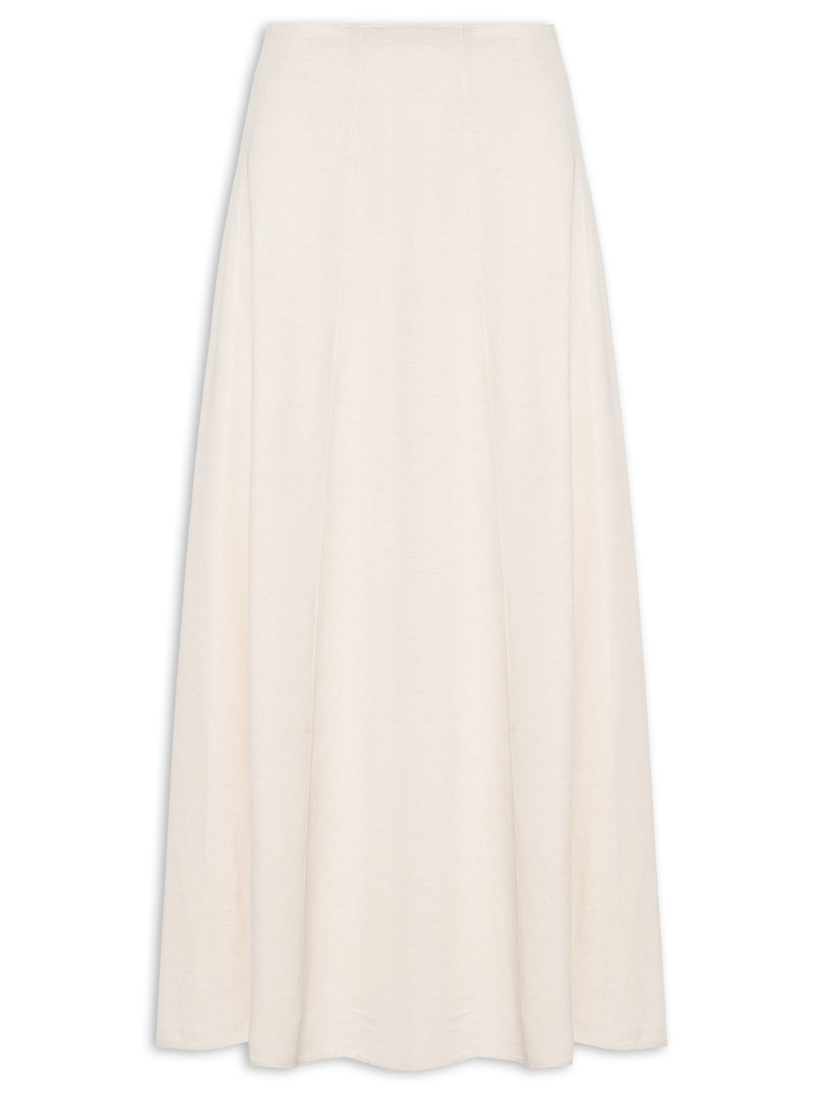 Saia Midi Evasê Com Linho Bege Basiq