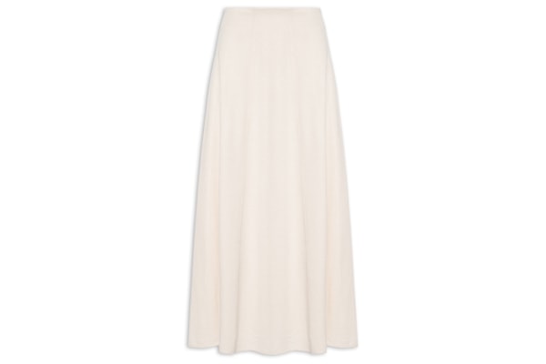 Saia Midi Evasê Com Linho - Bege