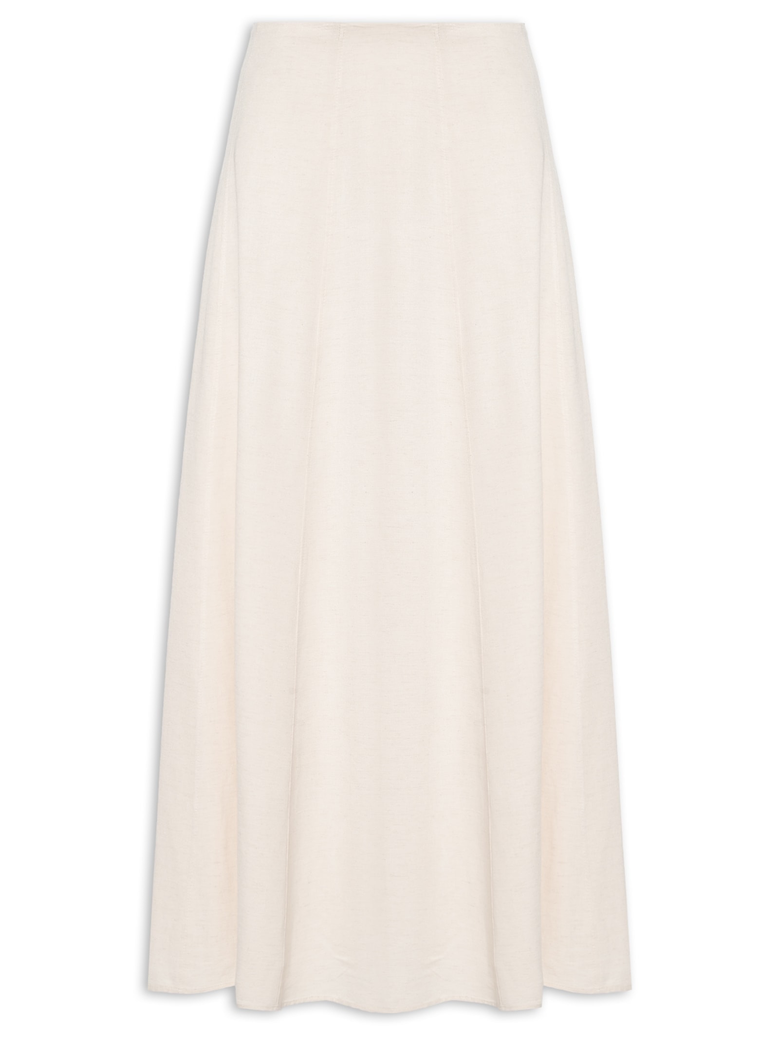 Saia Midi Evasê Com Linho Bege Basiq