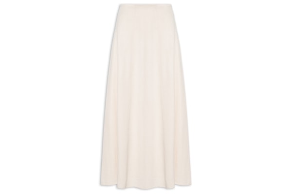 Saia Midi Evasê Com Linho - Bege