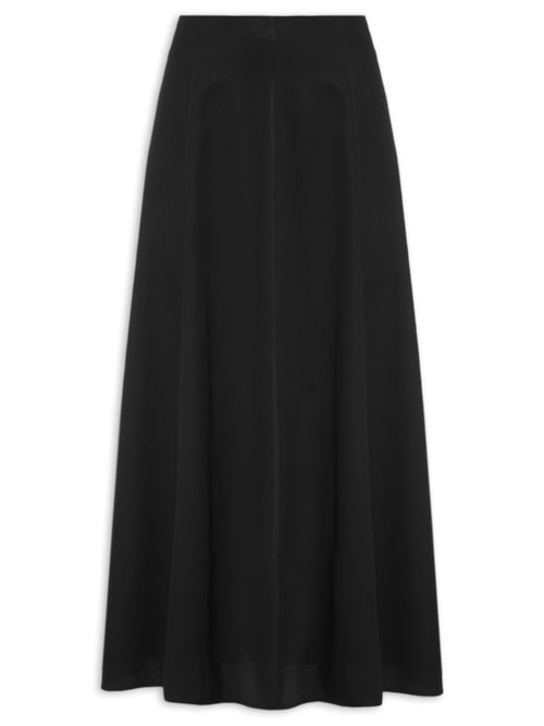 Saia Midi Evasê Com Linho – Preto