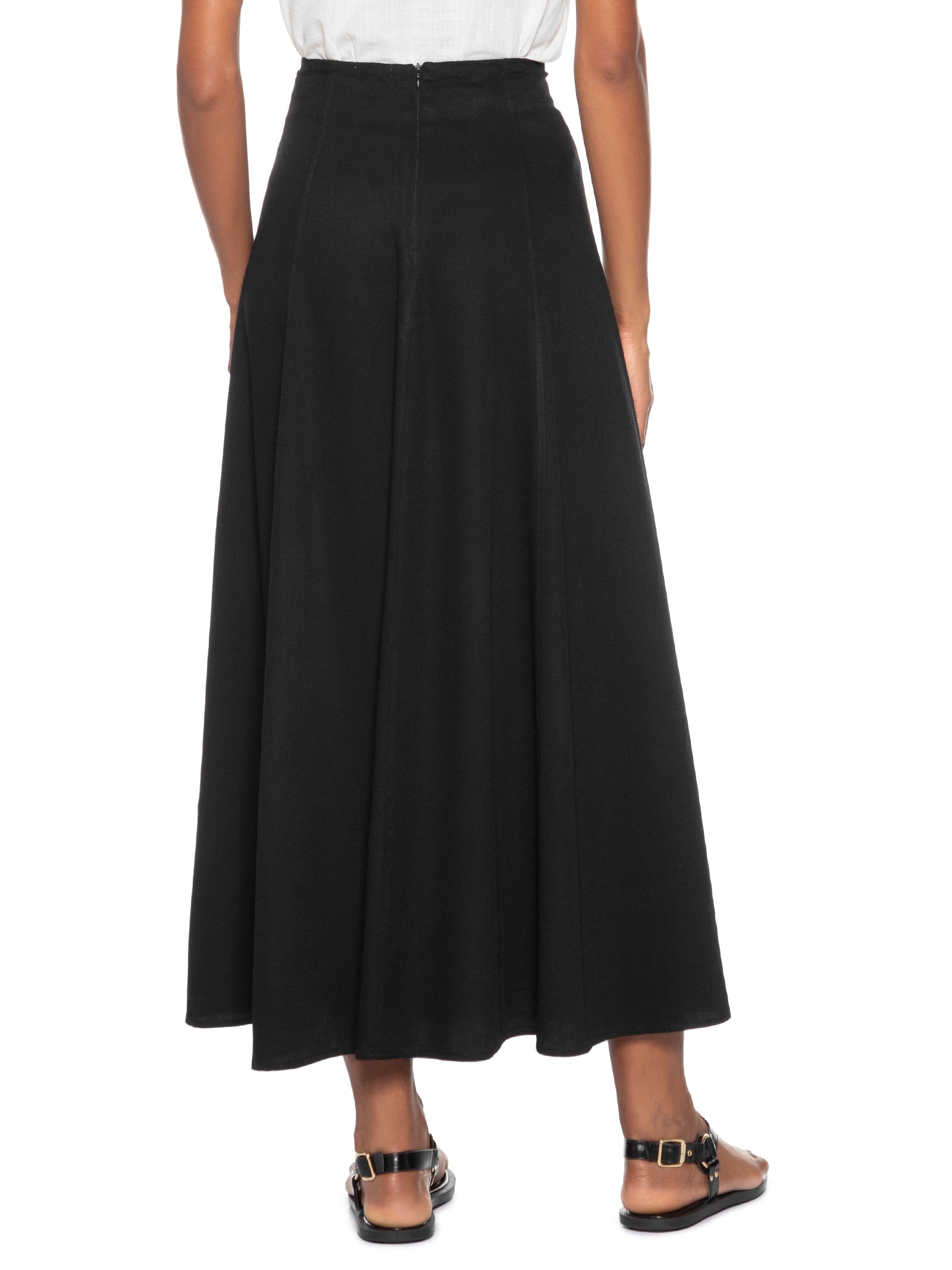 Saia Midi Evasê Com Linho Preto Basiq