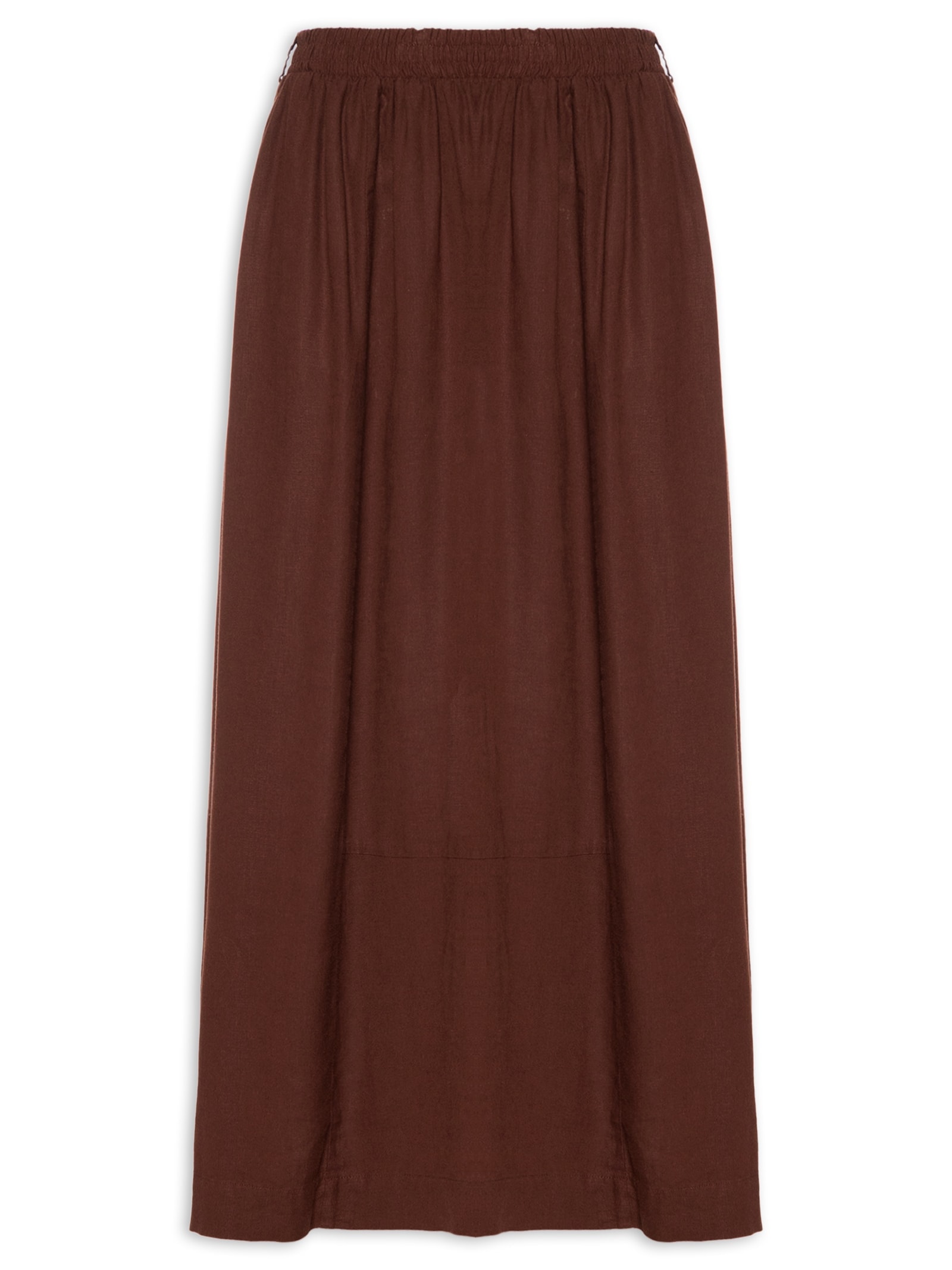 Saia Midi Evasê Dye Marrom Linho Francis Yogini