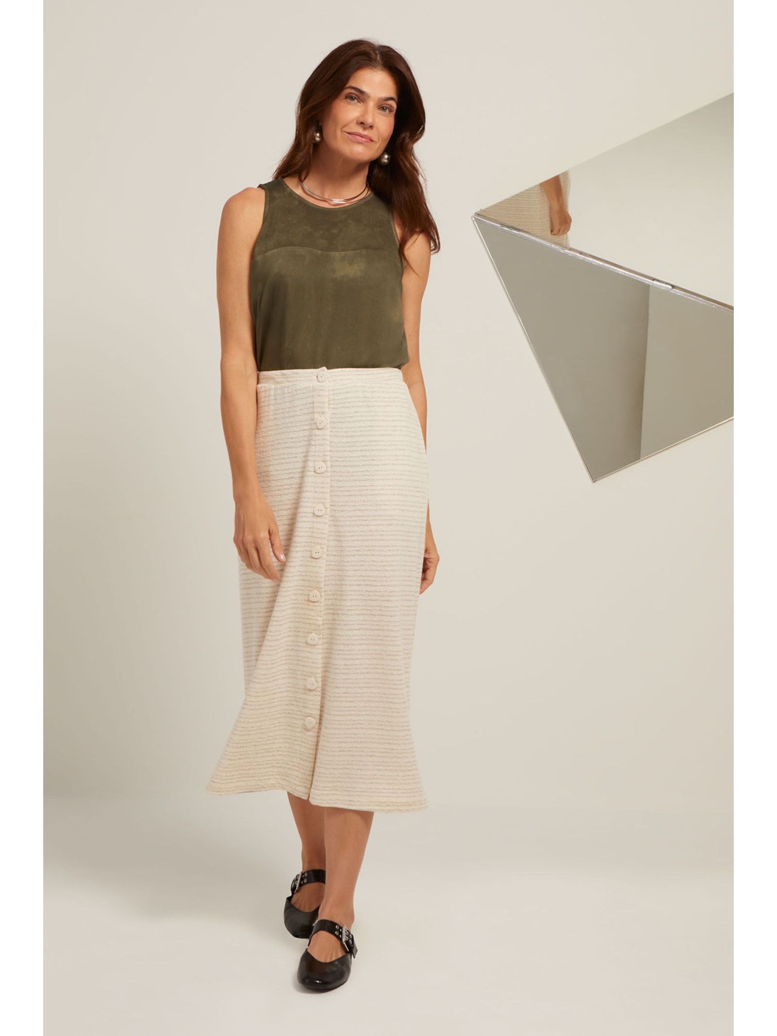 Saia Midi Evasê Listrada Juliana Yogini