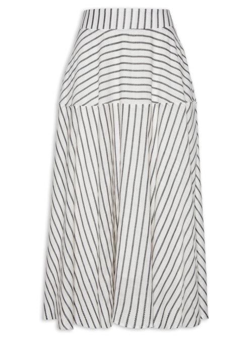 Saia Midi Evasê Listras - Off White