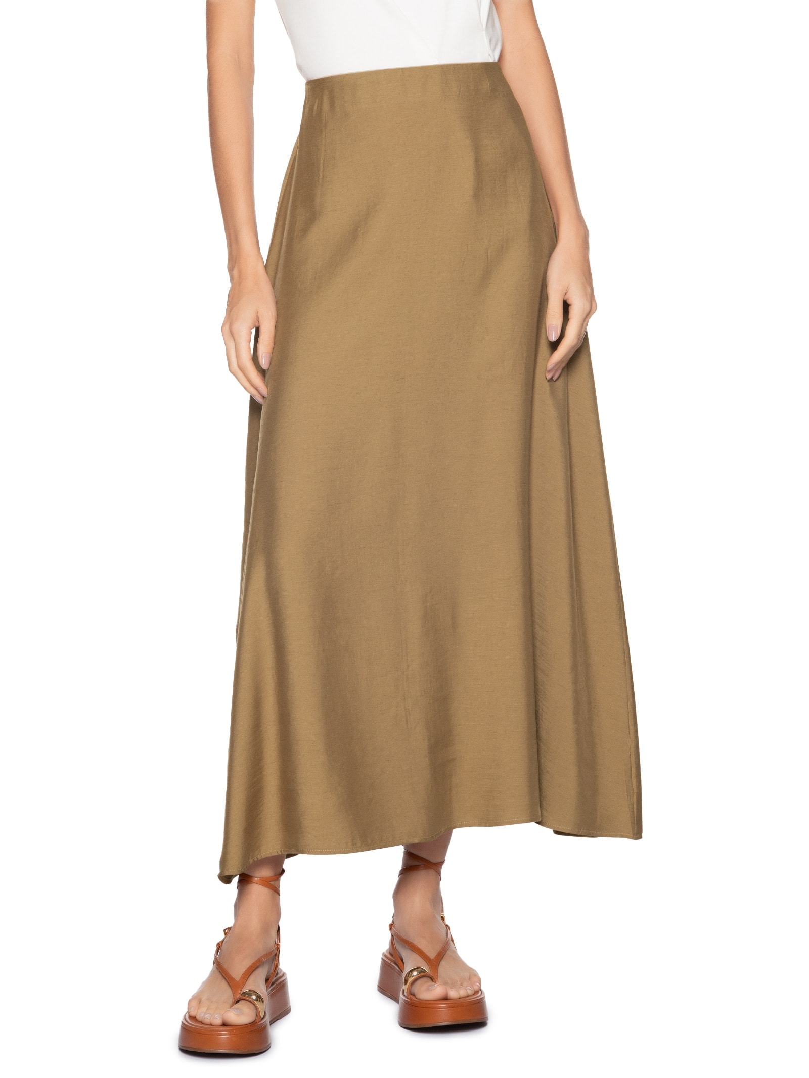 Saia Midi Evasê Marrom Basiq