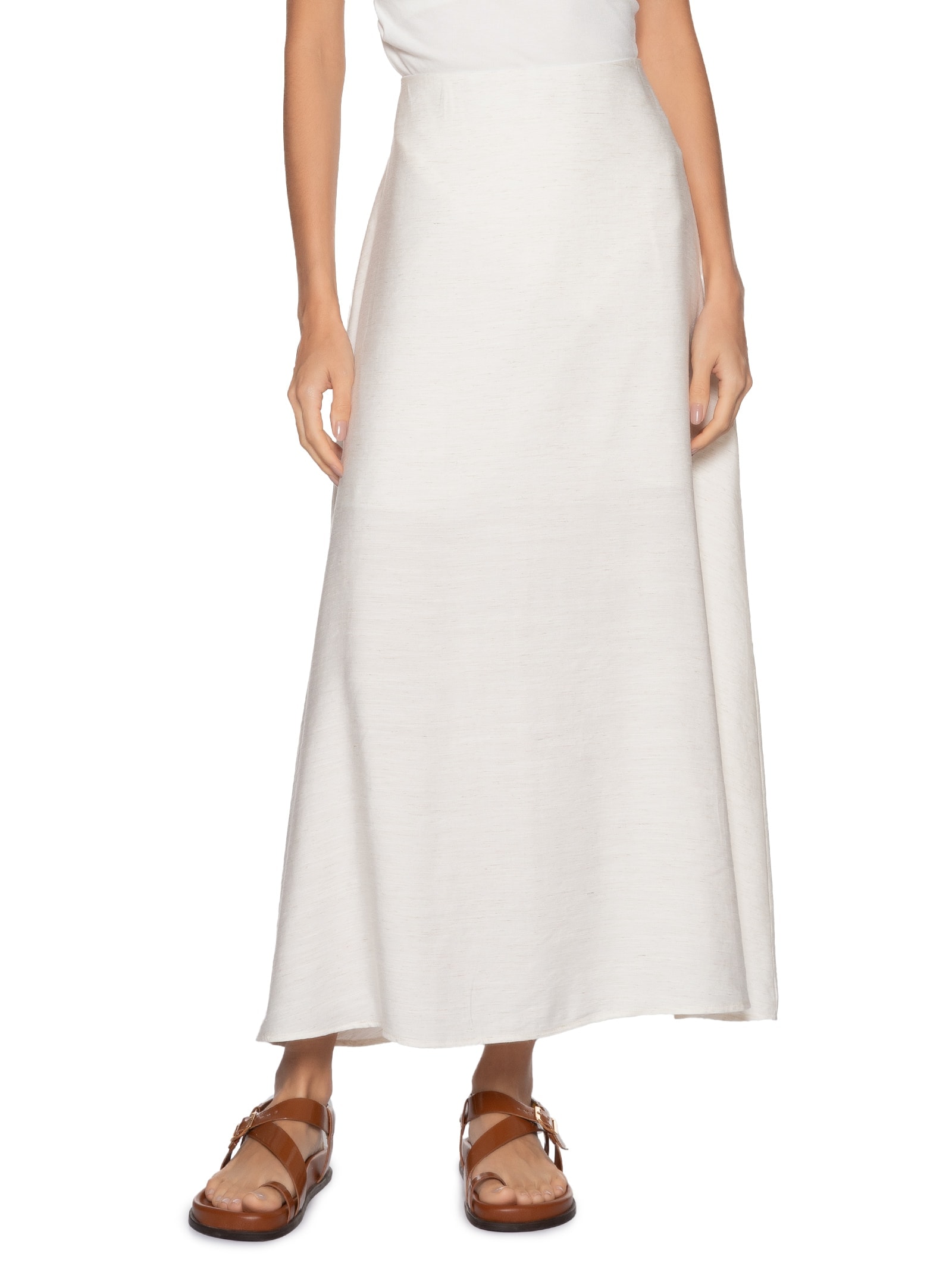 Saia Midi Evasê Off White Basiq