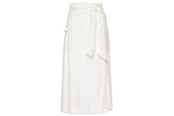 Saia Midi Faixa Bordado Listra Bali - Branco