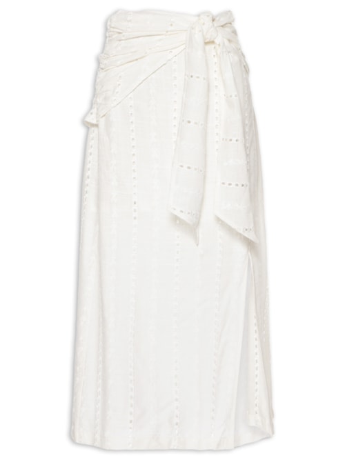 Saia Midi Faixa Bordado Listra Bali – Branco