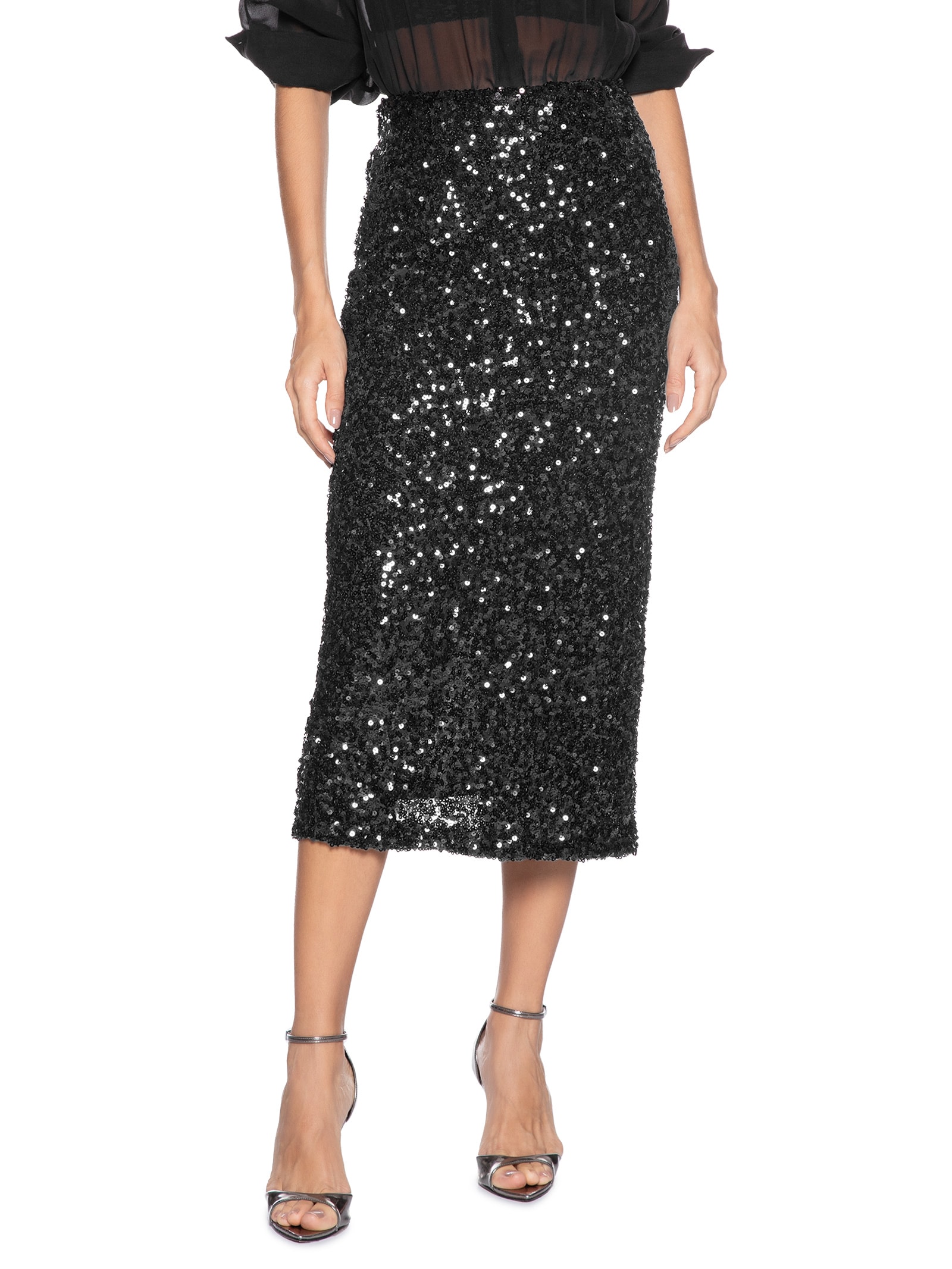 Saia Midi Feminina em Paete Preto Market 33