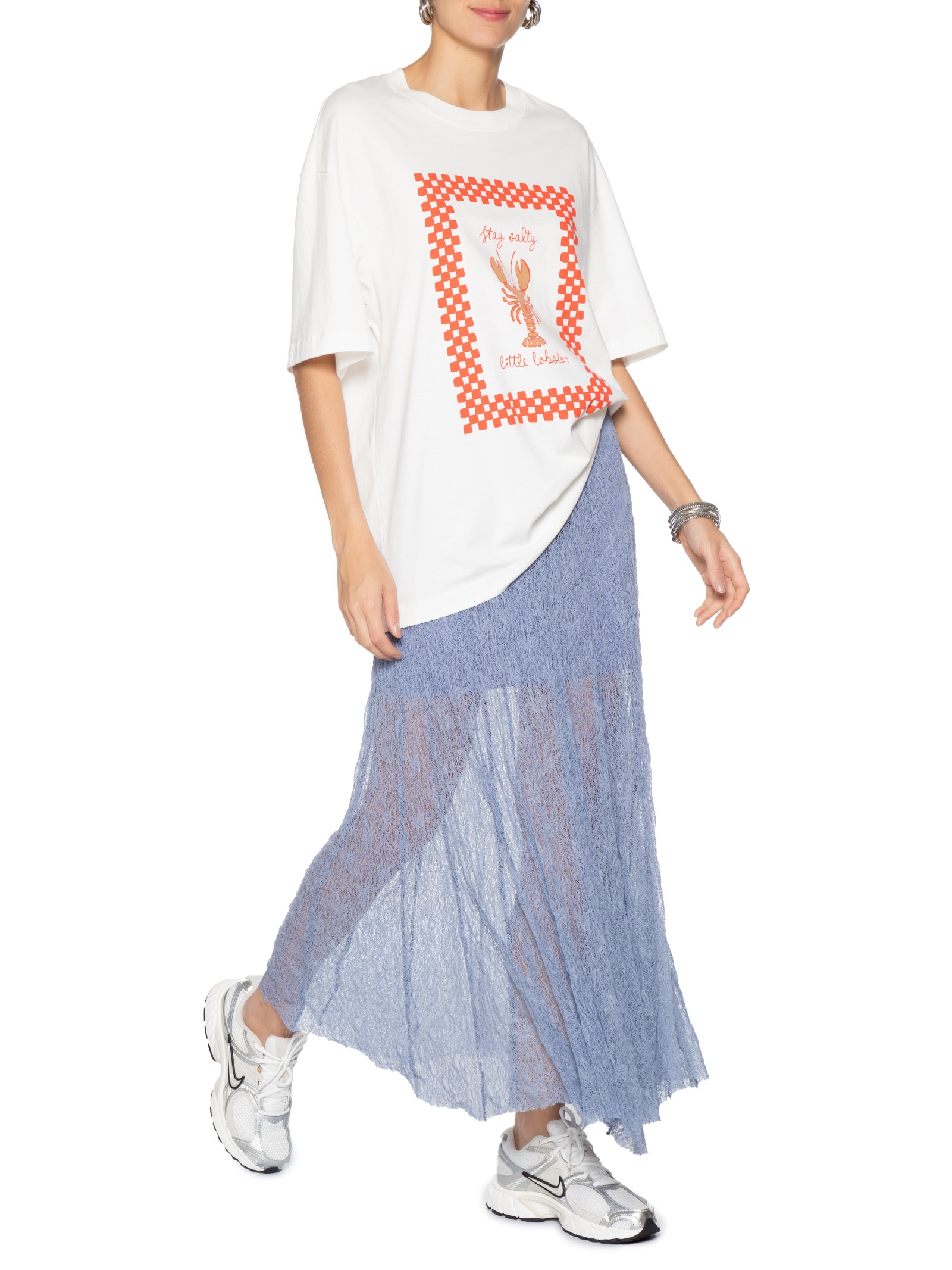 Saia Midi Feminina Em Renda Azul Market 33