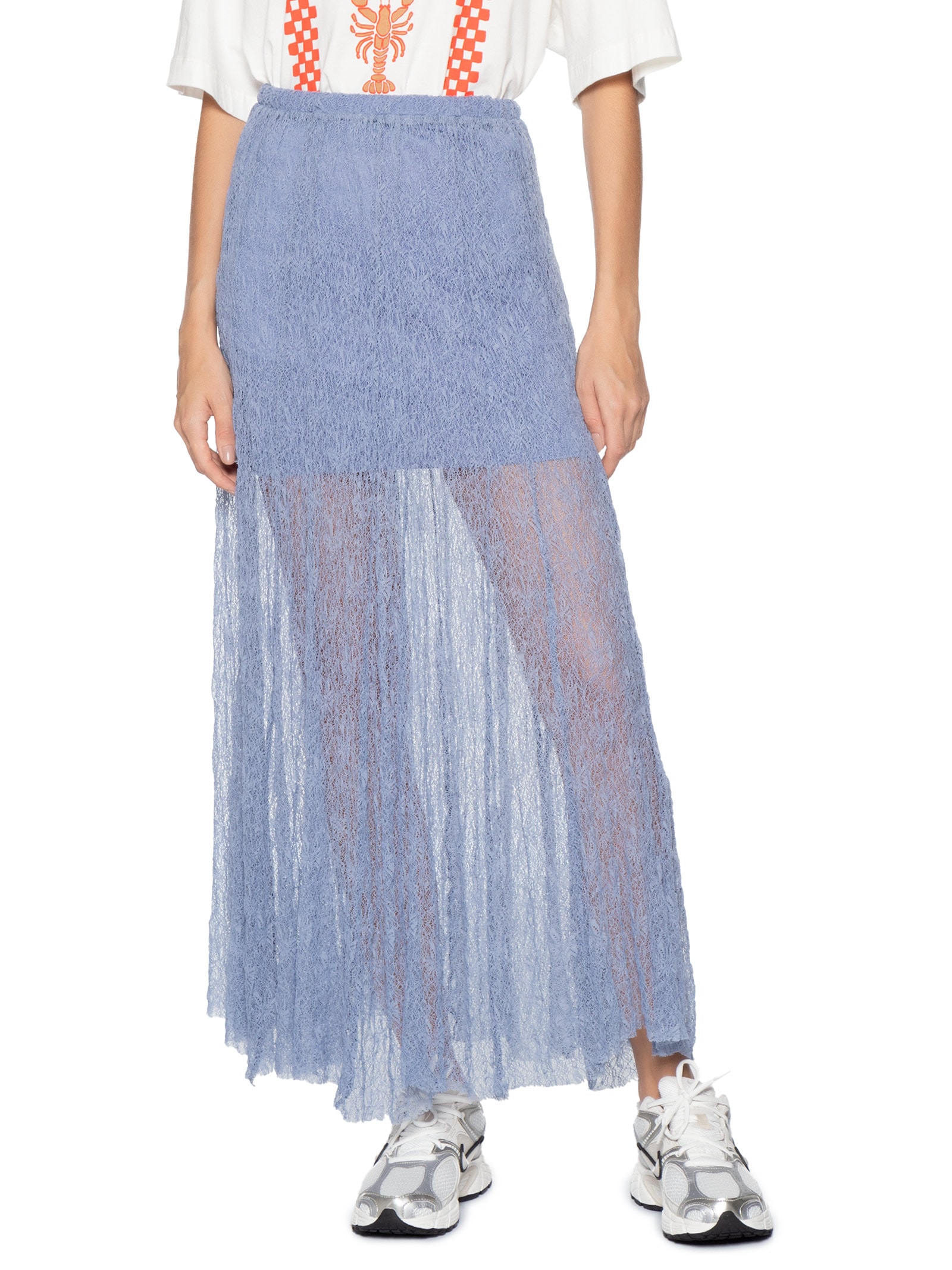 Saia Midi Feminina Em Renda Azul Market 33