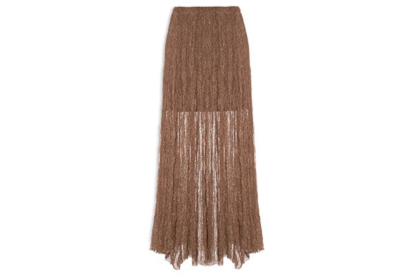 Saia Midi Feminina Em Renda - Marrom