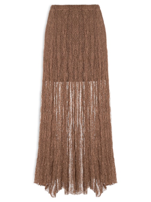 Saia Midi Feminina Em Renda - Marrom