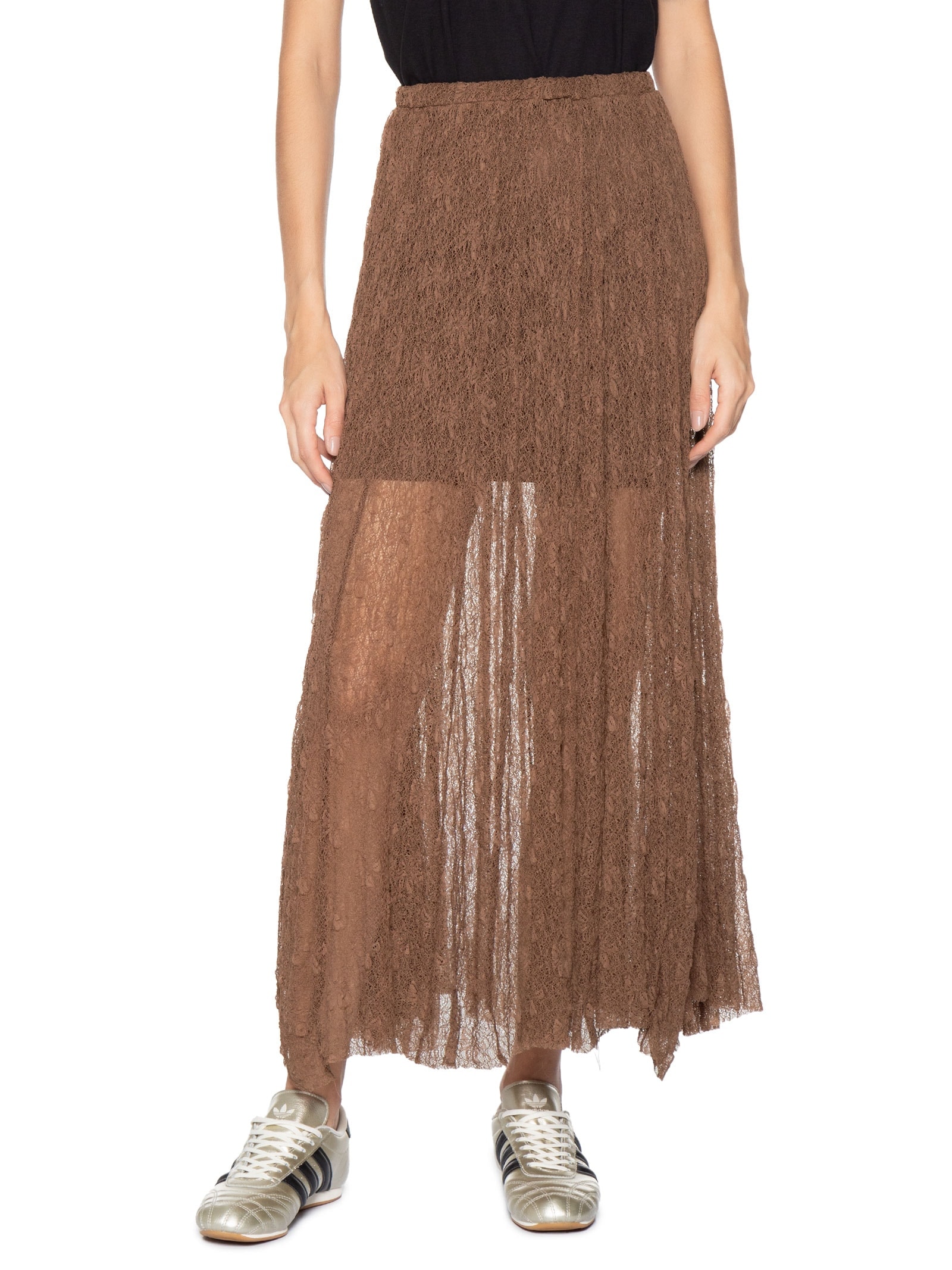 Saia Midi Feminina Em Renda Marrom Market 33