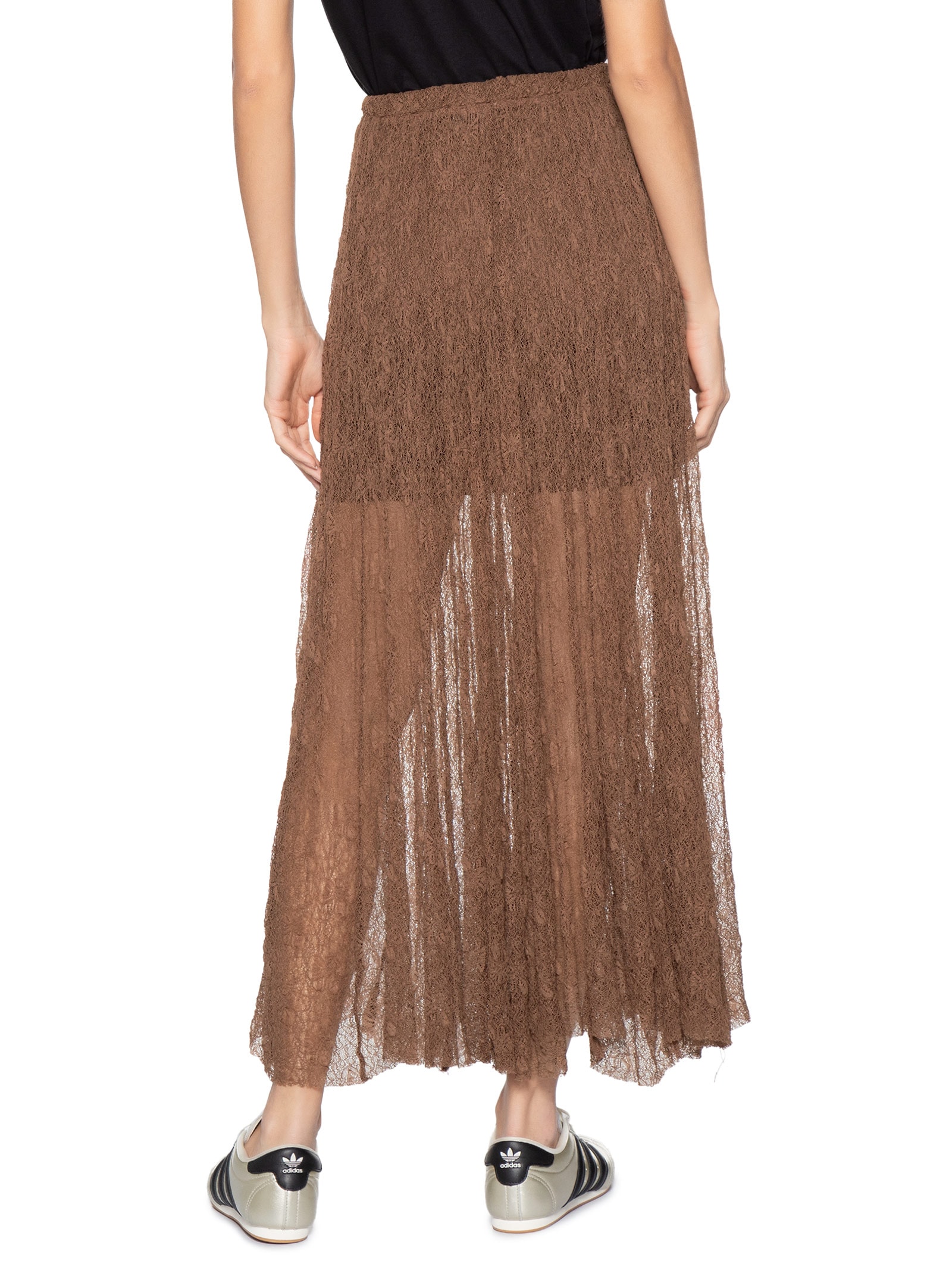 Saia Midi Feminina Em Renda Marrom Market 33