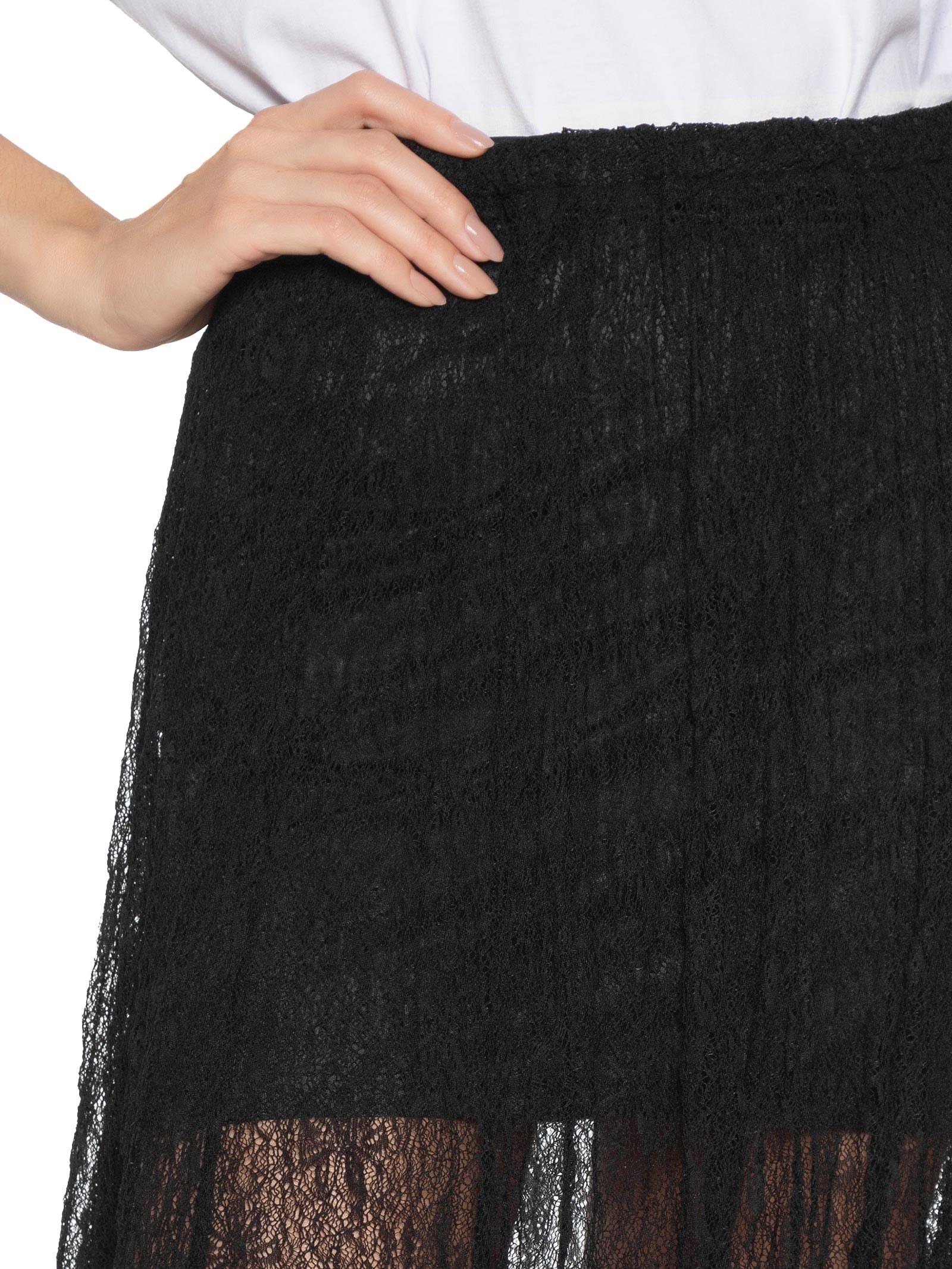 Saia Midi Feminina Em Renda Preto Market 33