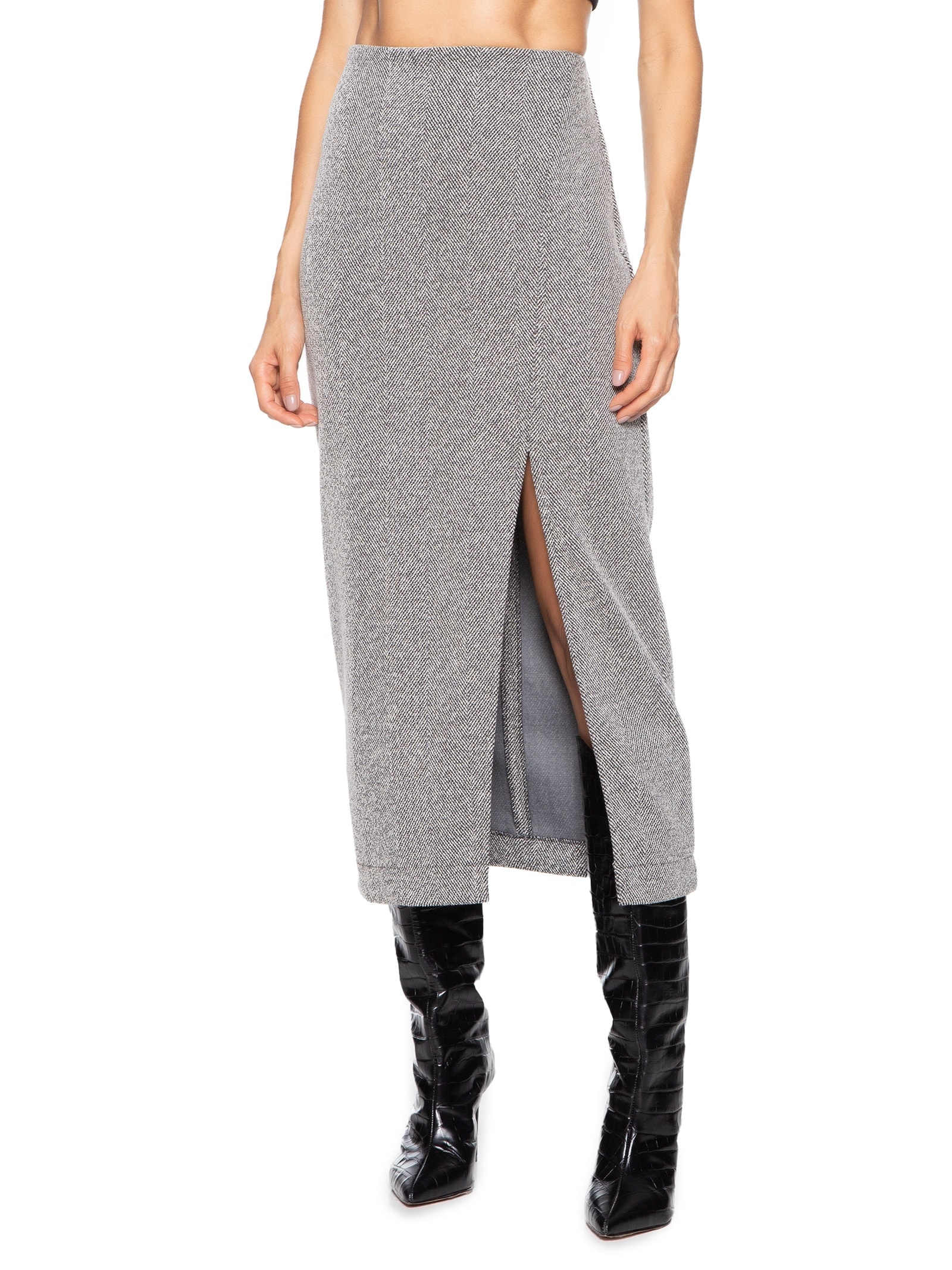 Saia Midi Fenda Cinza Colcci