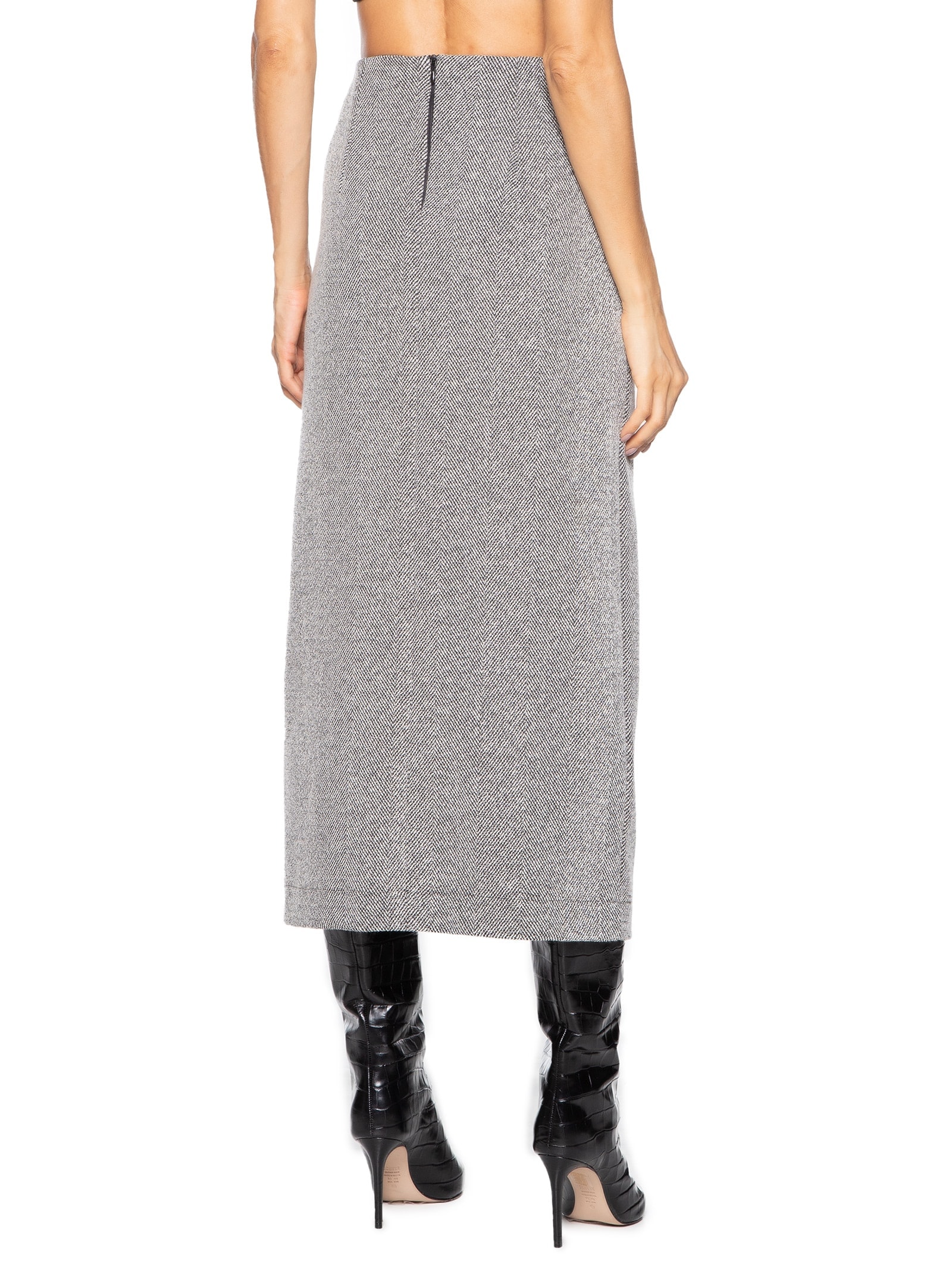 Saia Midi Fenda Cinza Colcci