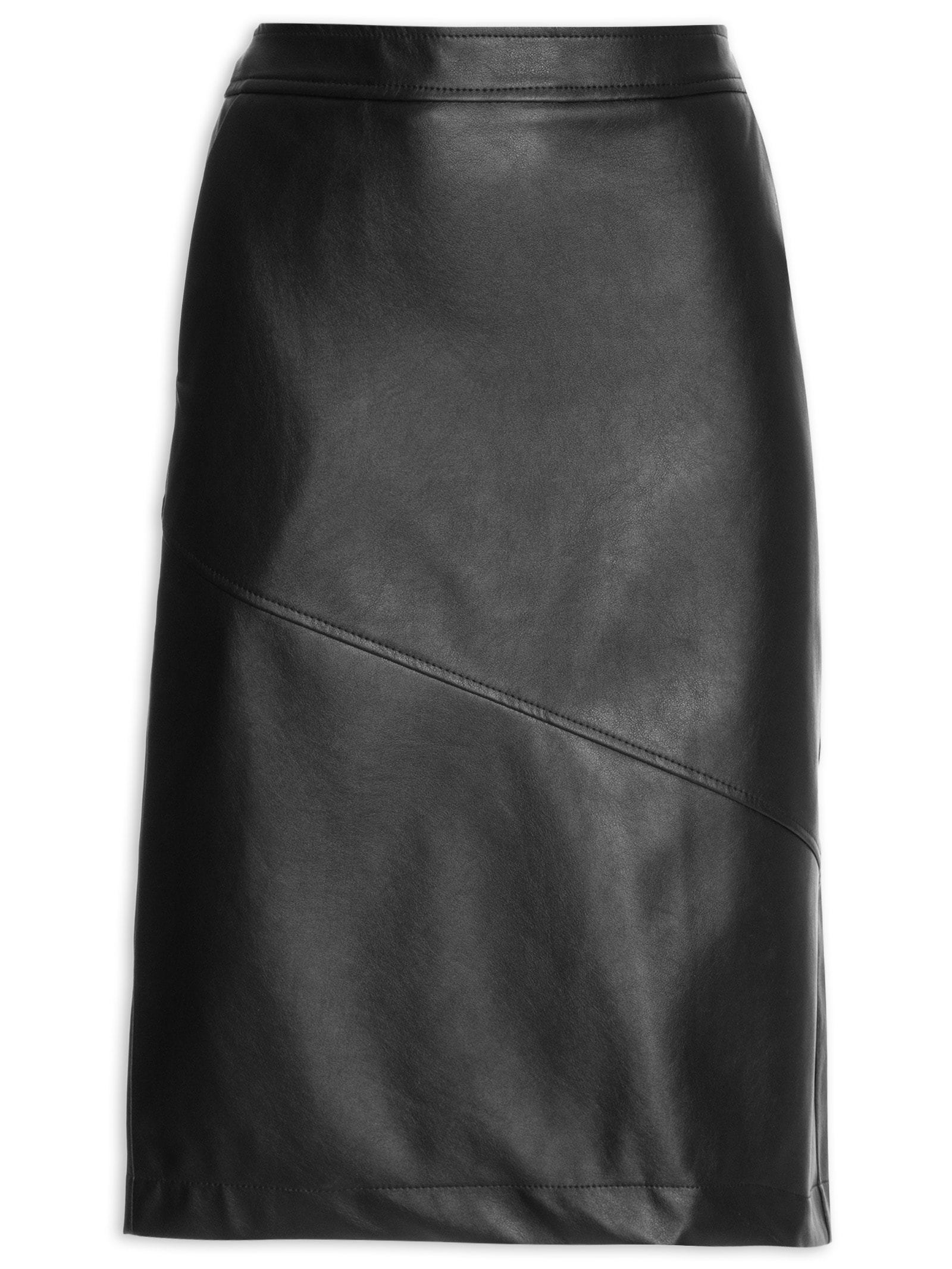 Mob Saia Midi Fenda Couro Sintético Preto - Main Image