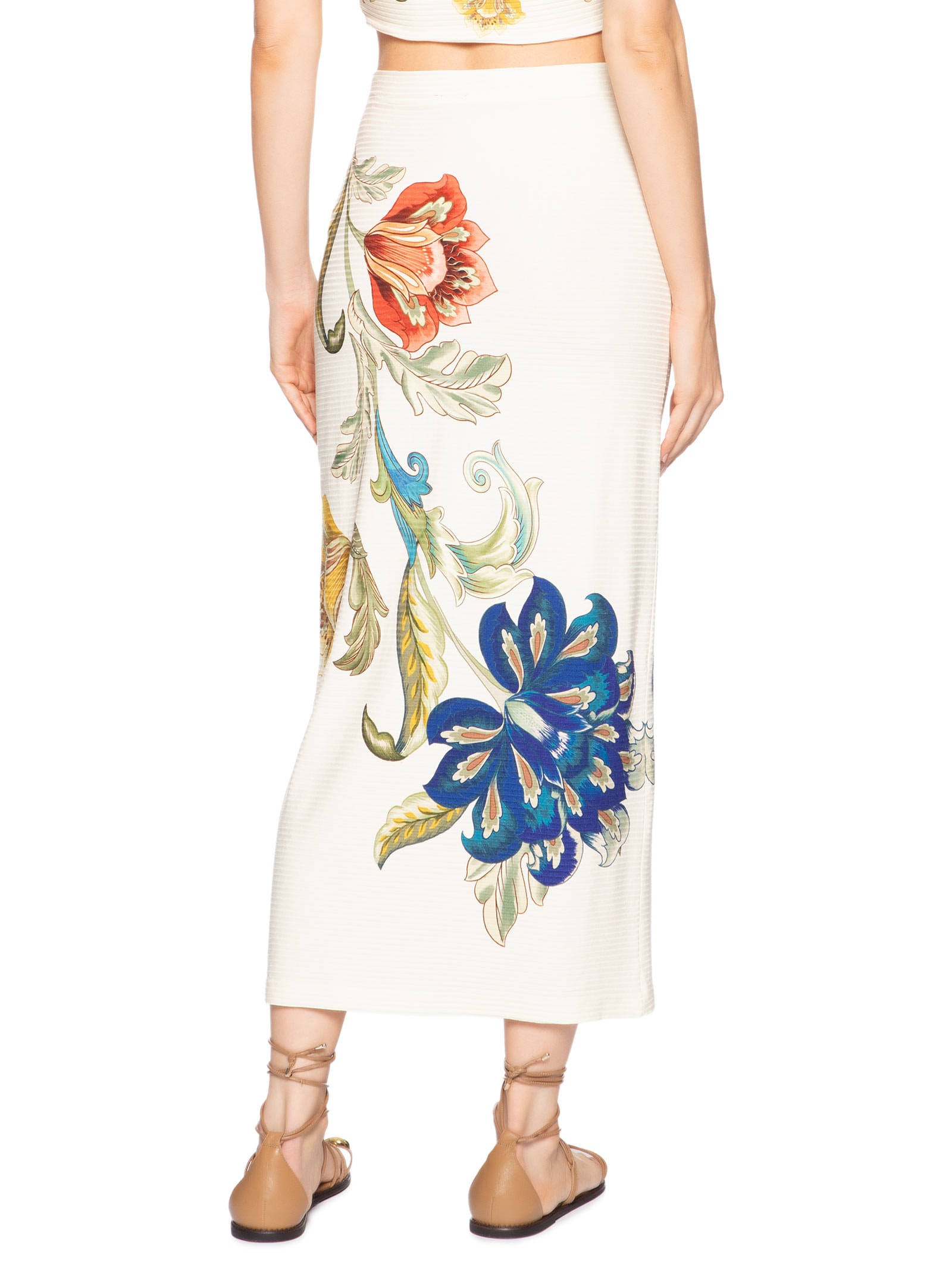 Saia Midi Floral Maite E Branco Farm