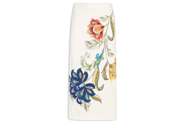 Saia Midi Floral Maite E - Branco