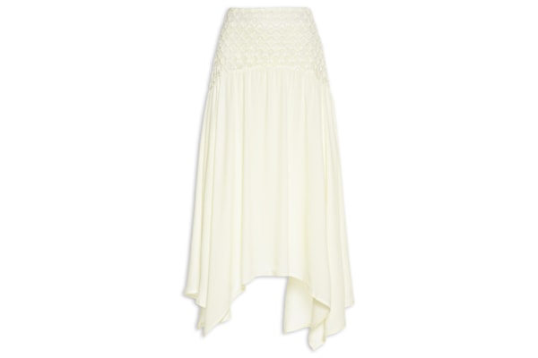 Saia Midi Fluida Com Detalhe No Cós - Off White