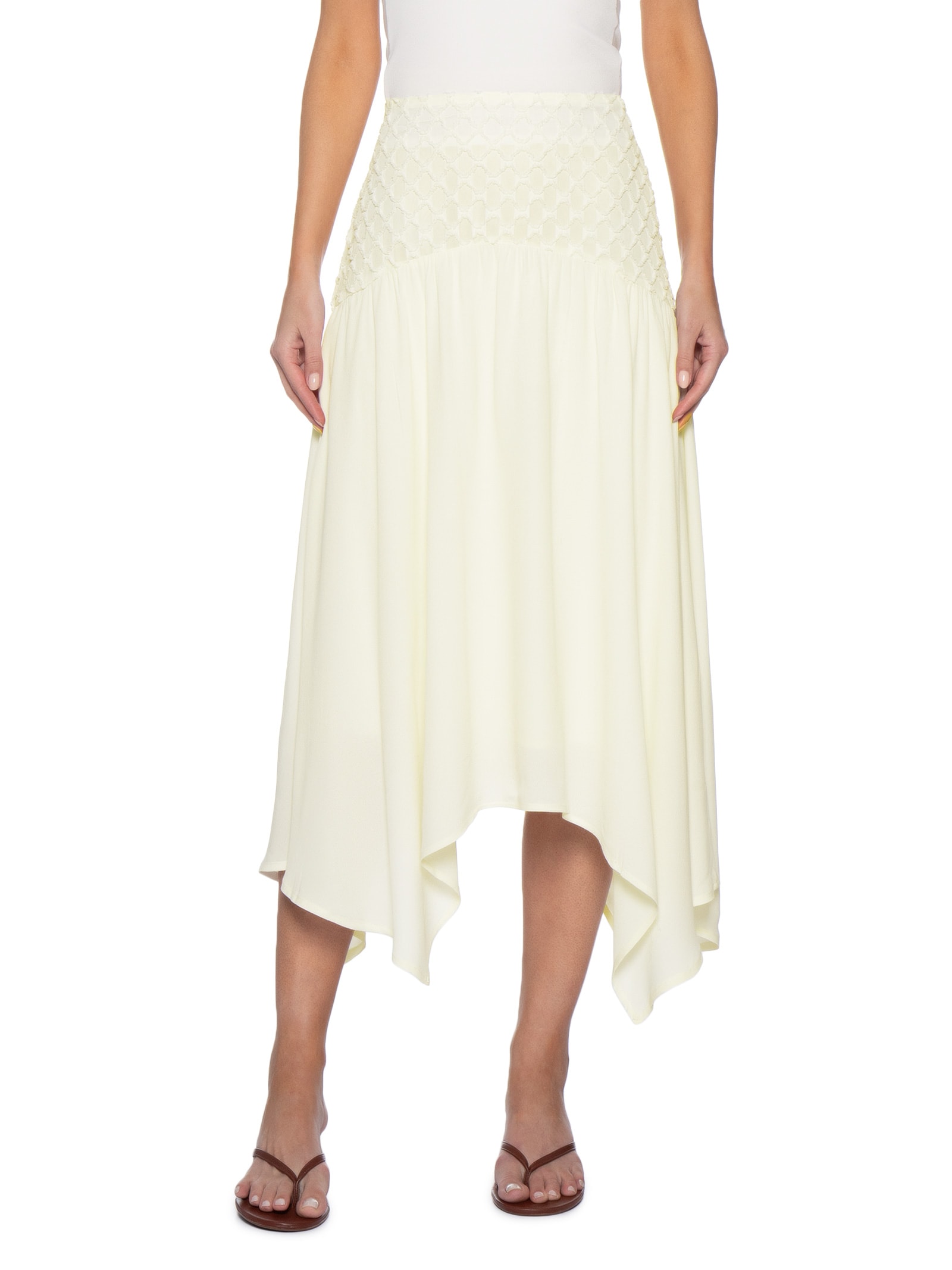Saia Midi Fluida Com Detalhe No Cós Off White Market 33