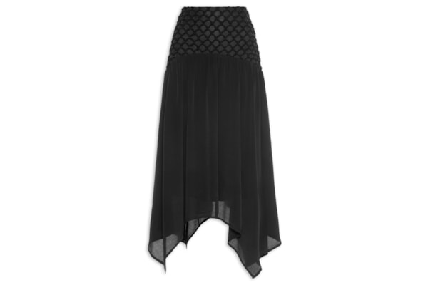 Saia Midi Fluida Com Detalhe No Cós - Preto