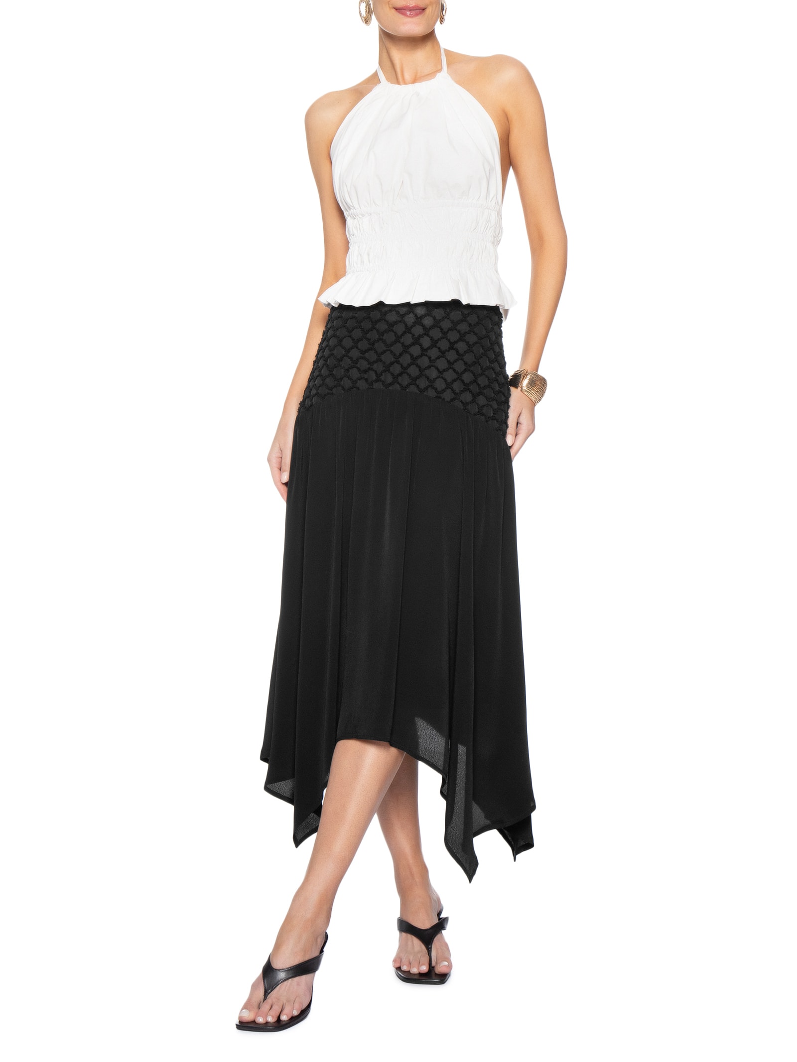 Saia Midi Fluida Com Detalhe No Cós Preto Market 33