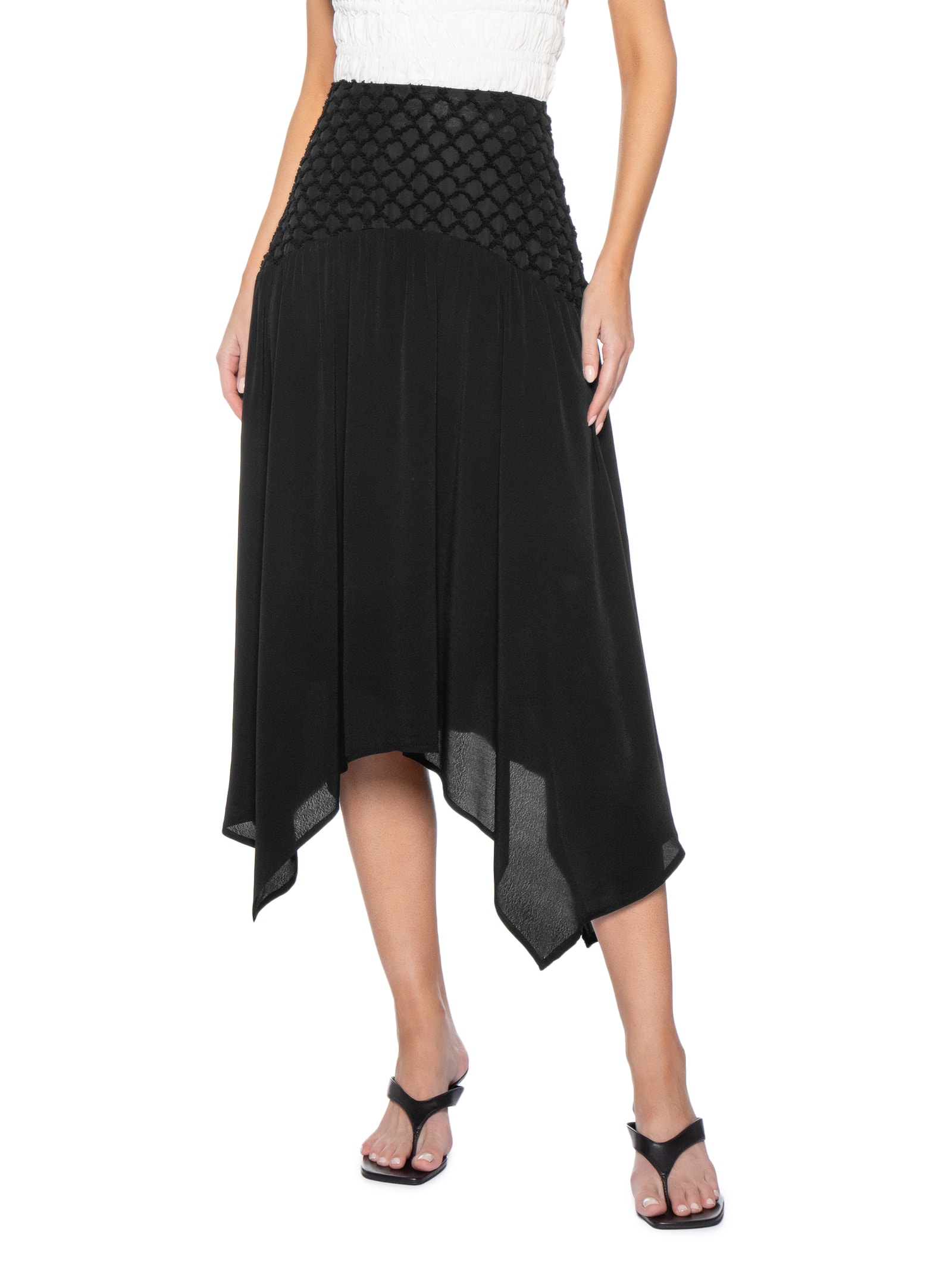 Saia Midi Fluida Com Detalhe No Cós Preto Market 33