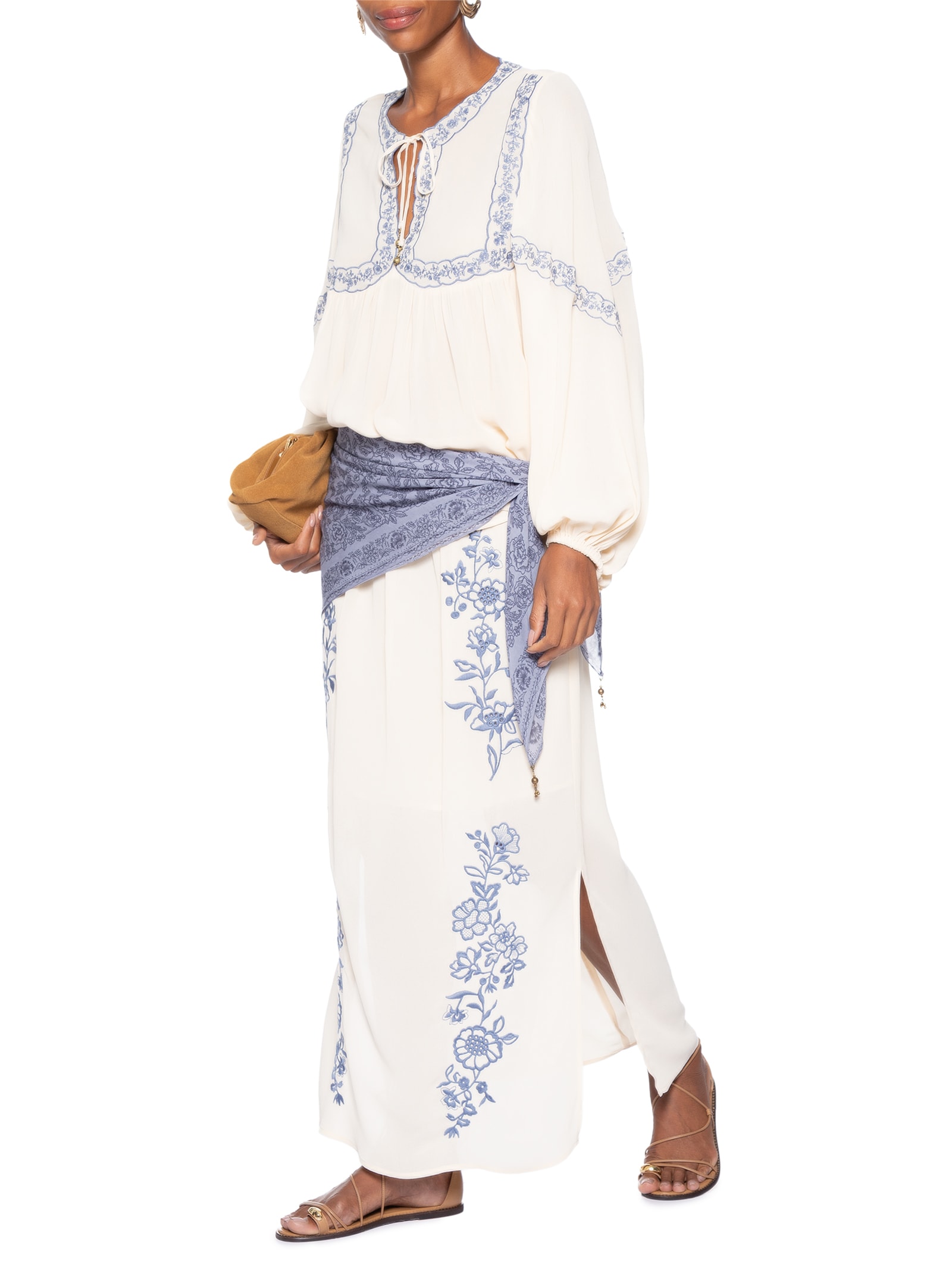Saia Midi Ggt Bordado Off White Maria Filó