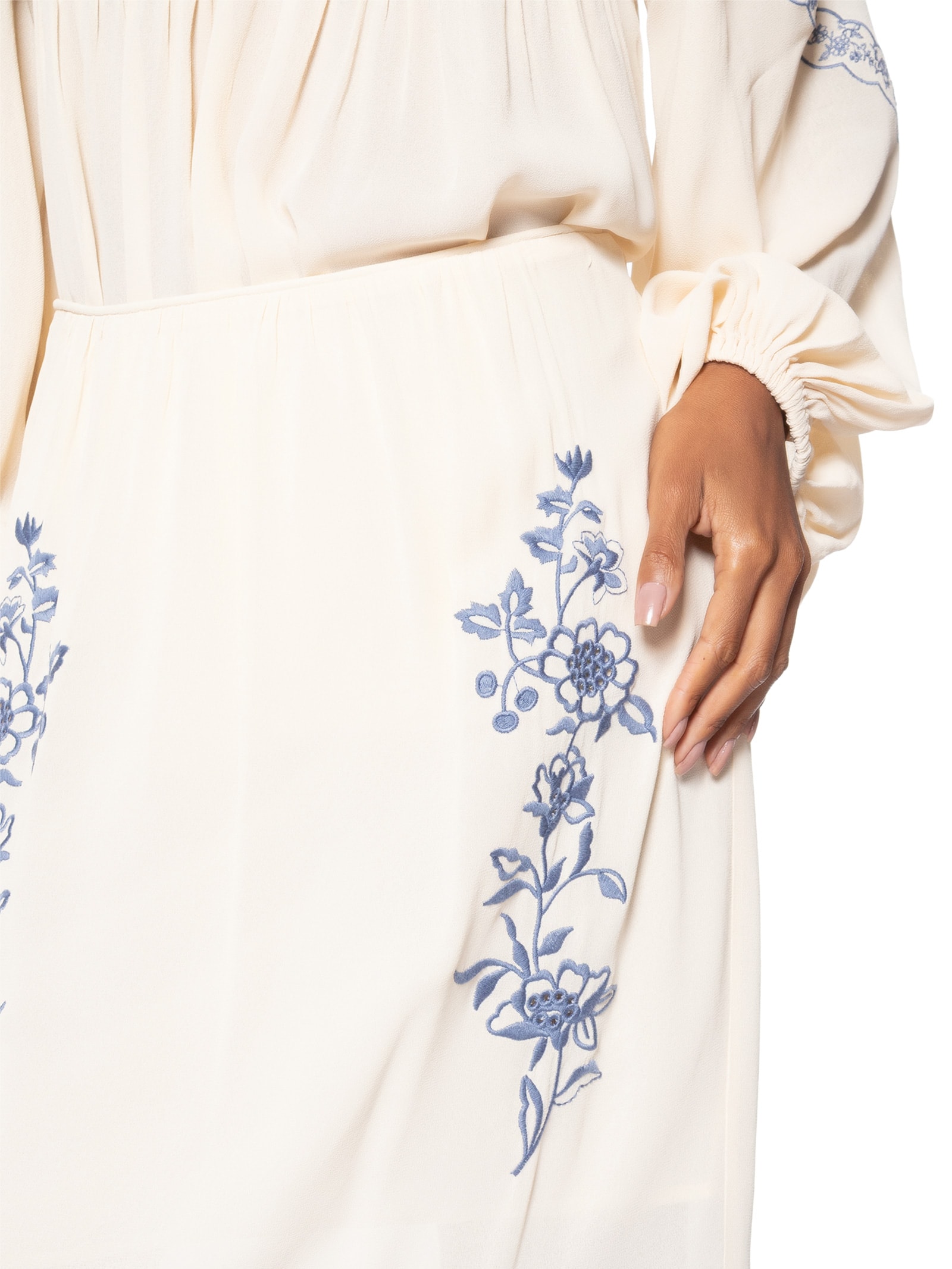 Saia Midi Ggt Bordado Off White Maria Filó