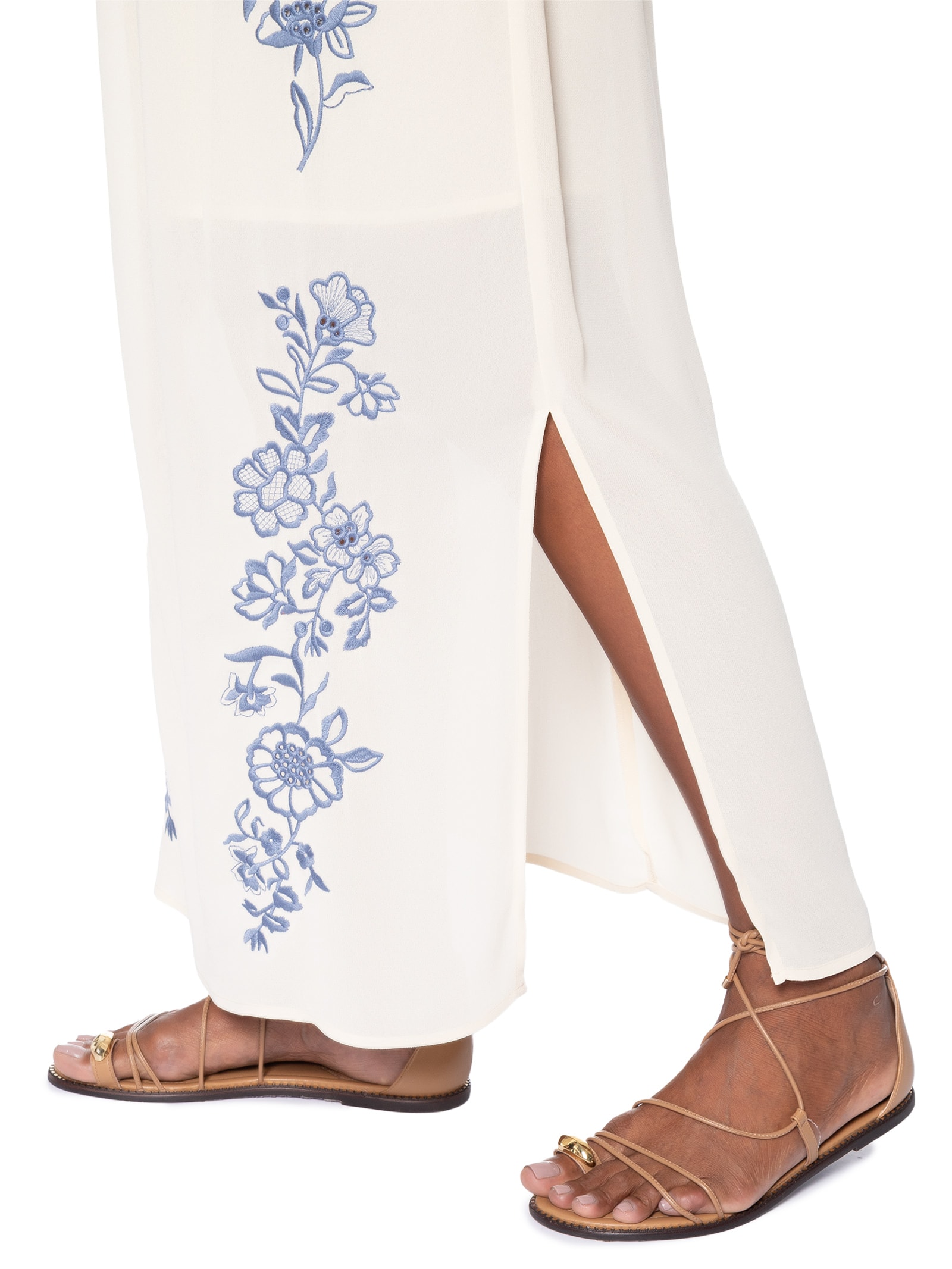 Saia Midi Ggt Bordado Off White Maria Filó