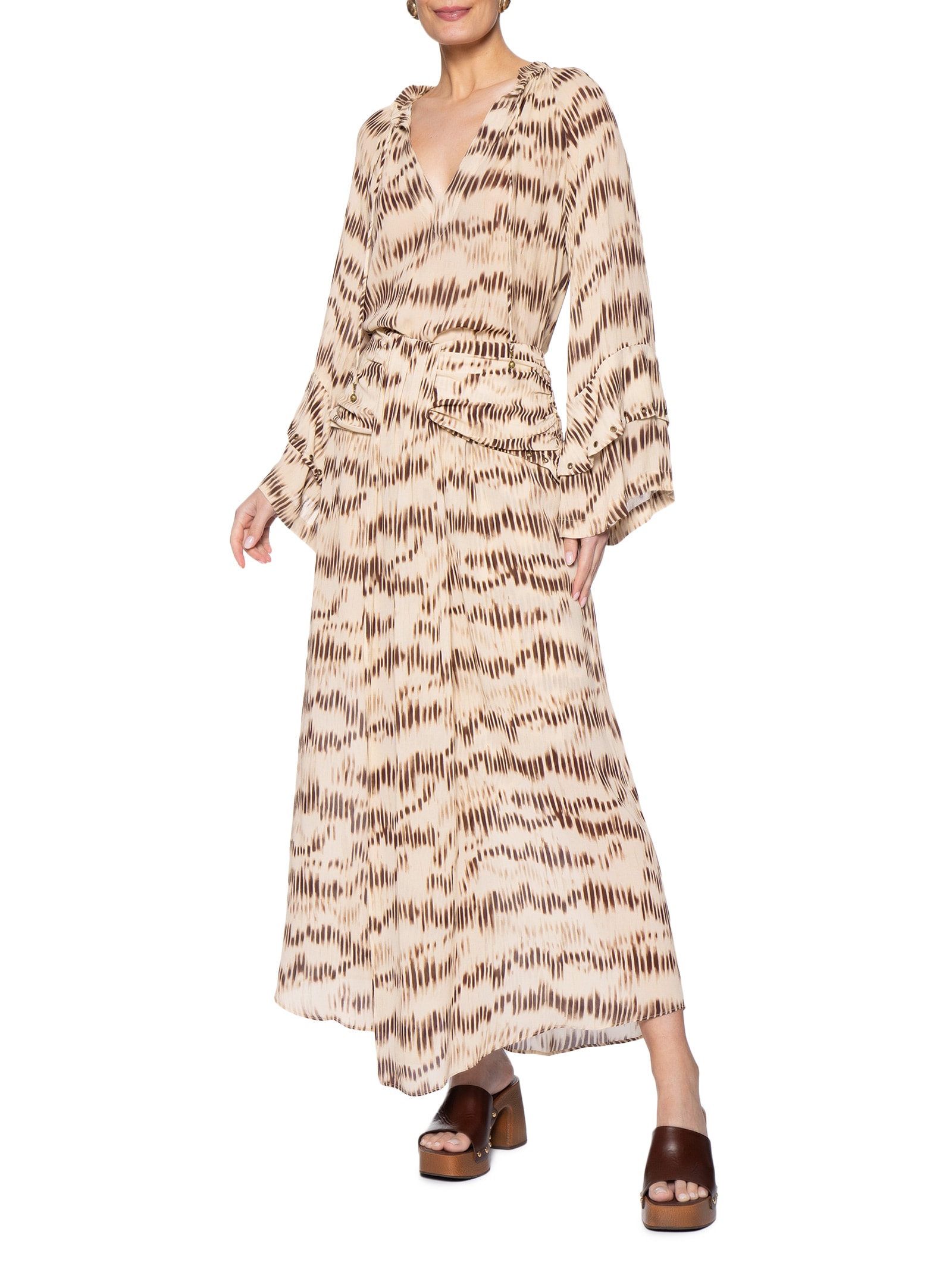 Saia Midi GGT Estampa Echo Bege Maria Filó