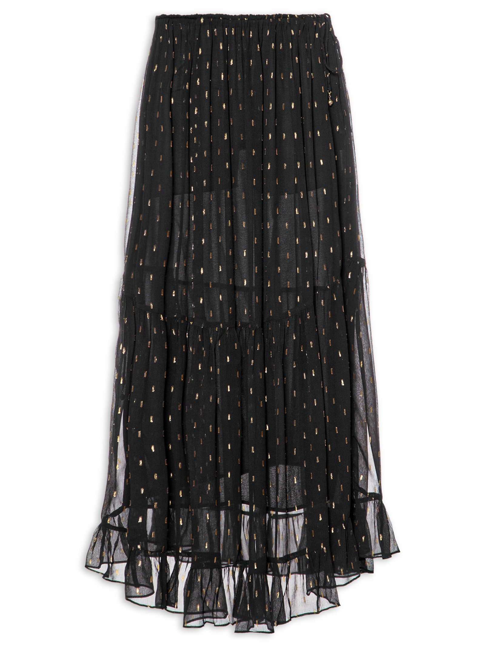 Saia Midi GGT Lurex Preto Maria Filó