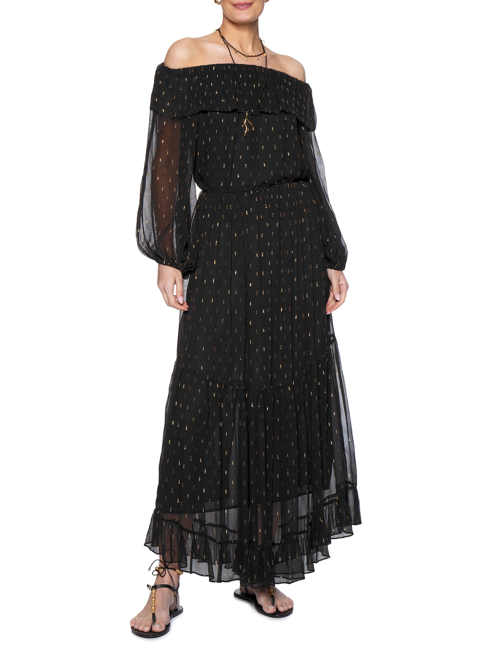 Saia Midi GGT Lurex Preto Maria Filó