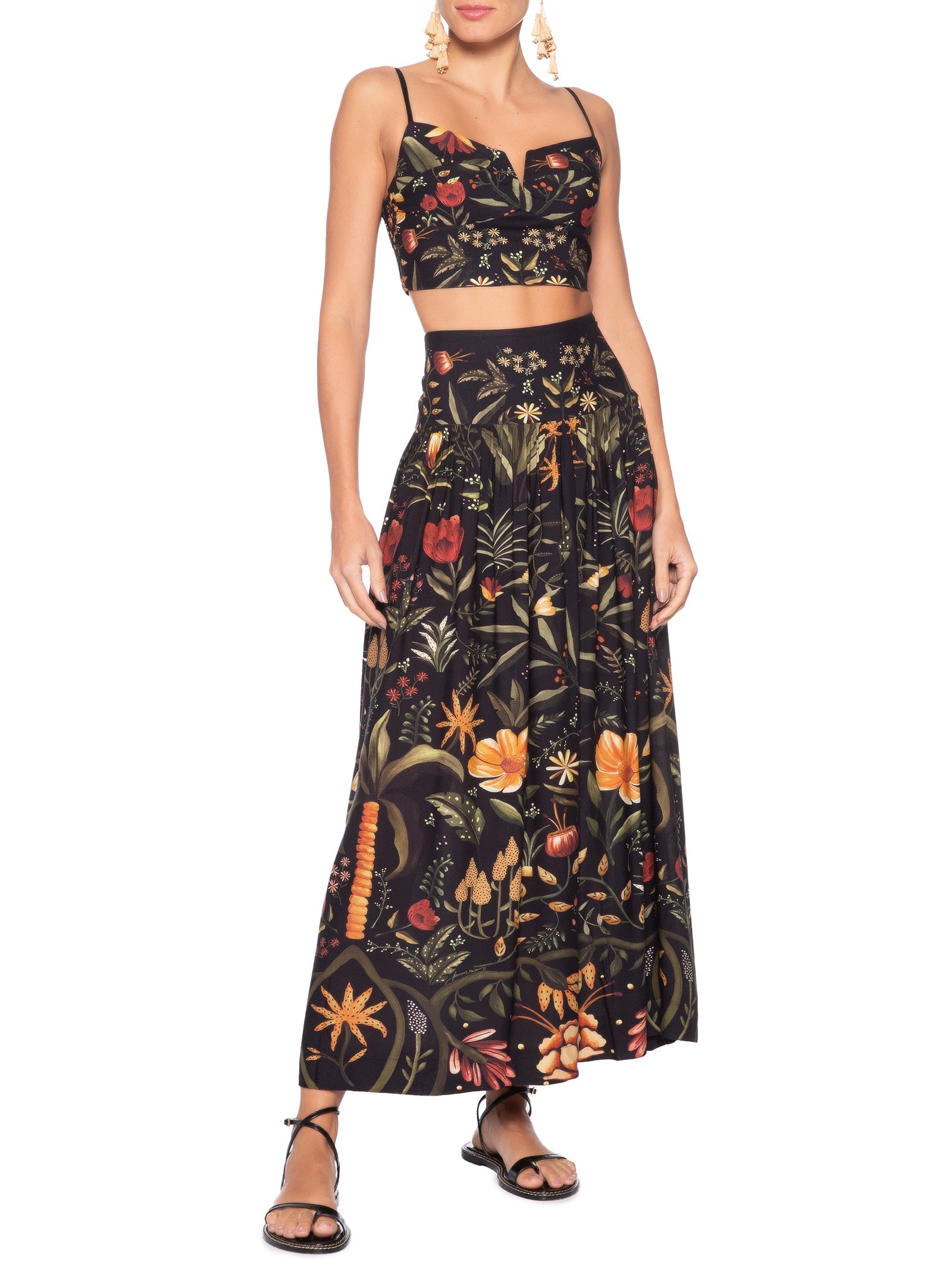 Saia Midi Inverno Tropical Preto Farm