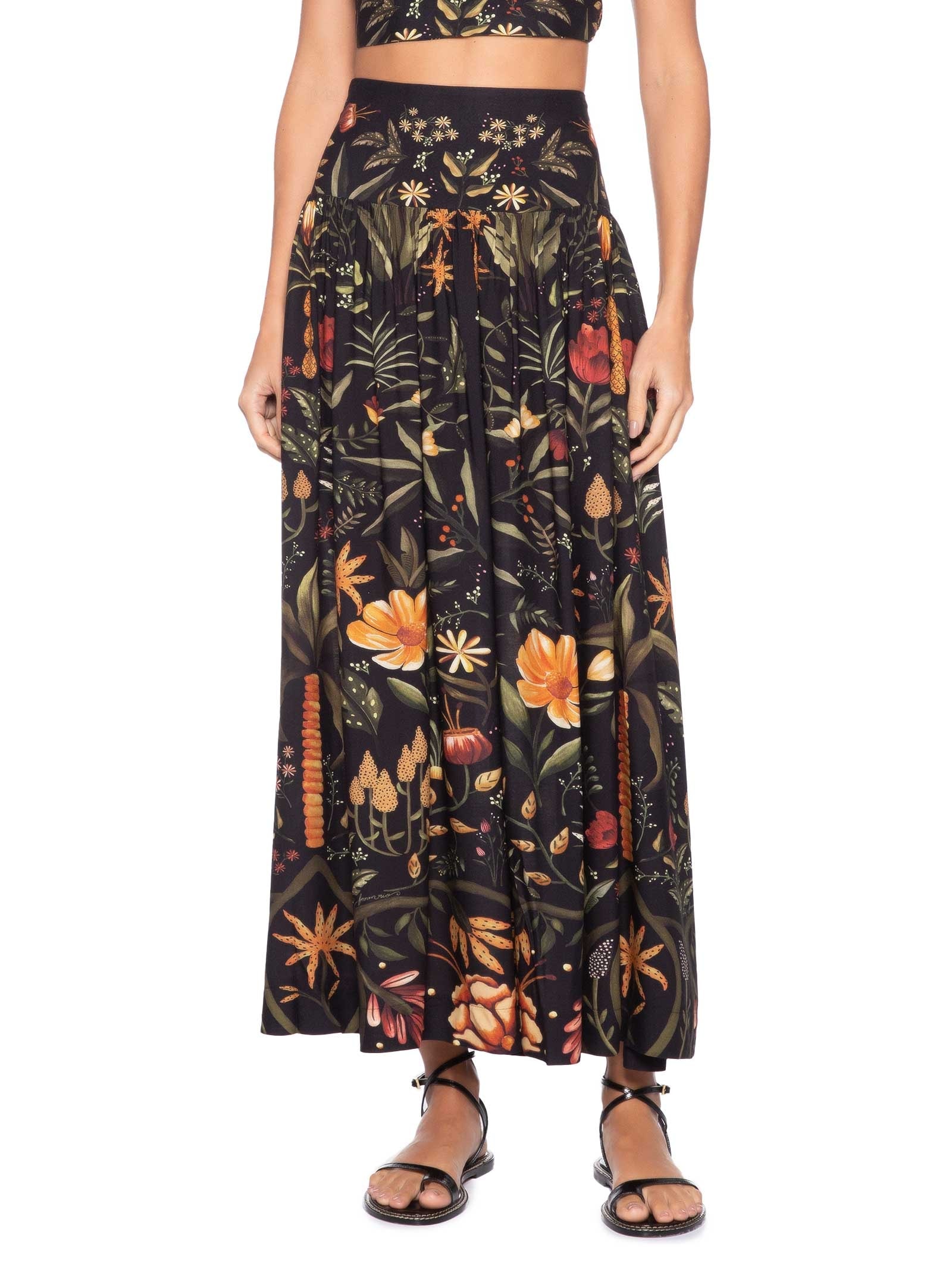 Saia Midi Inverno Tropical Preto Farm