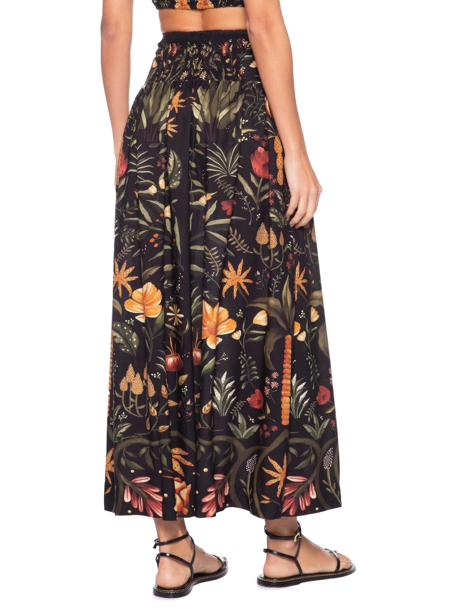 Saia Midi Inverno Tropical Preto Farm