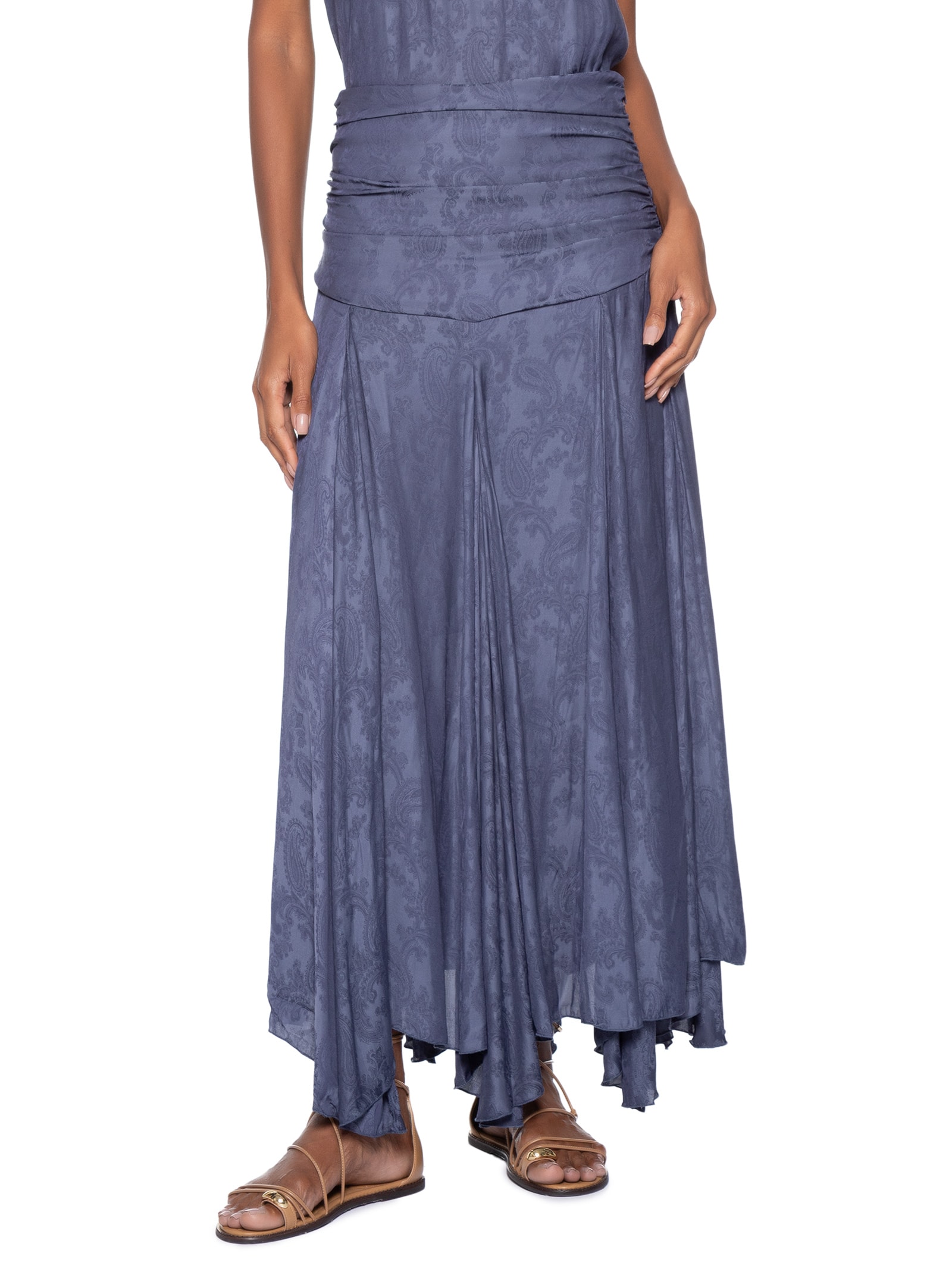 Saia Midi Jacquard Cachemiere Azul Maria Filó