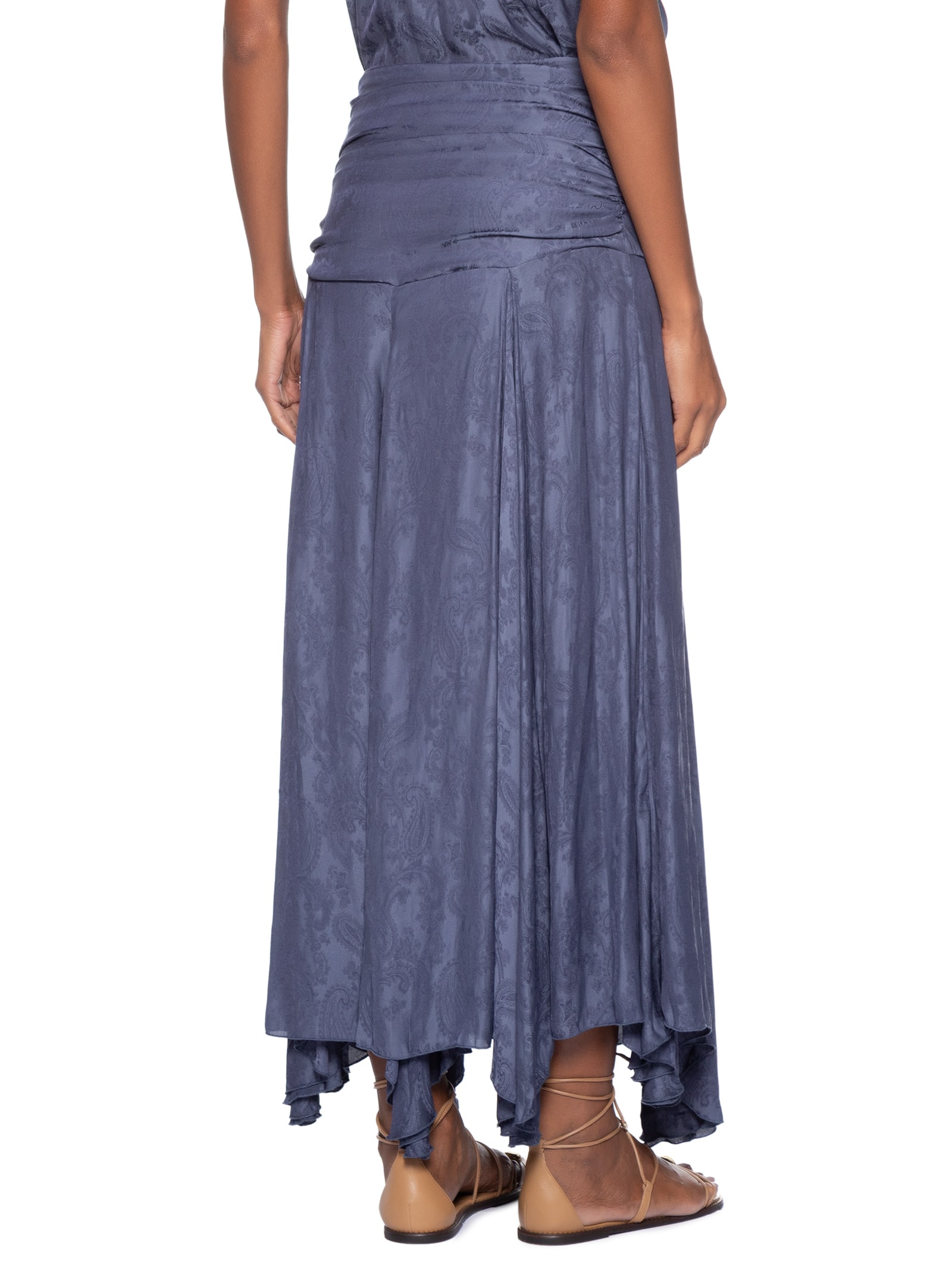 Saia Midi Jacquard Cachemiere Azul Maria Filó