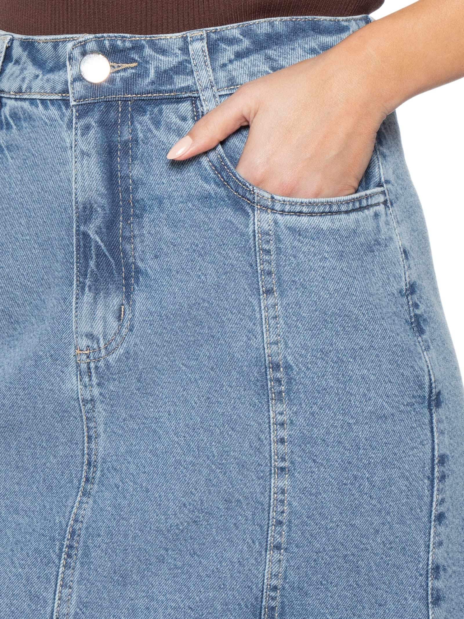 Saia Midi Jeans Azul Basiq