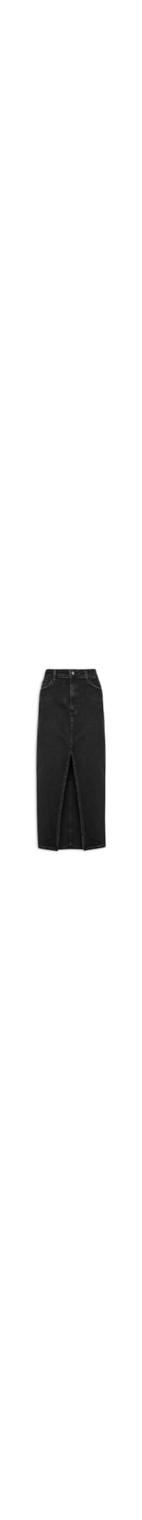 Saia Midi Jeans Com Fenda - Preto