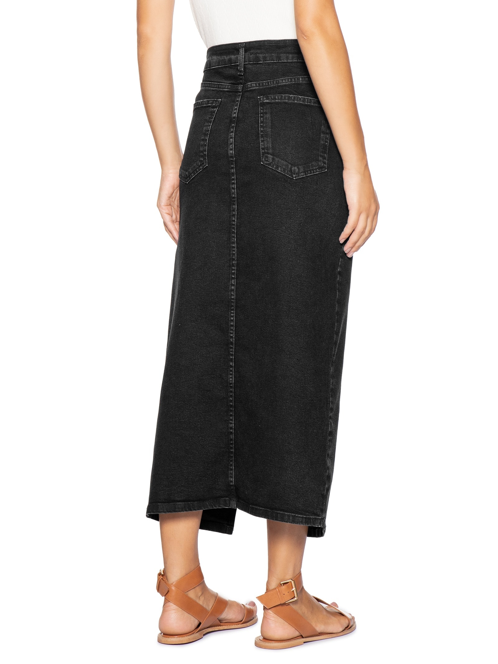 Saia Midi Jeans Com Fenda Preto Basiq