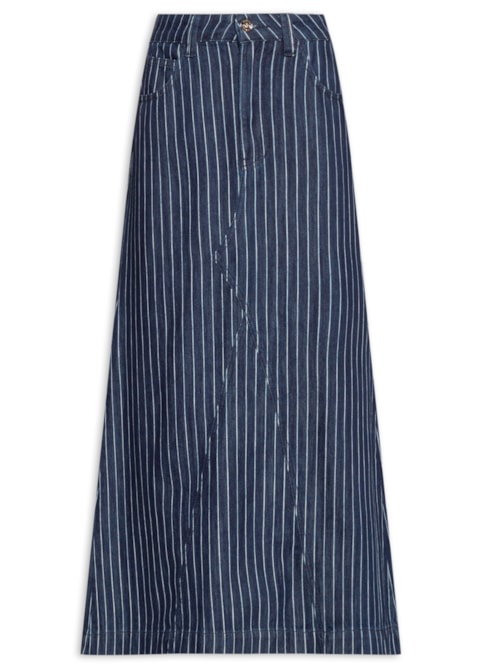 Saia Midi Jeans Risca de Giz – Azul